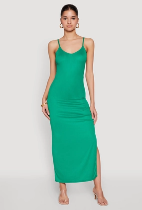 Cool Motion Side Slit V Neck Maxi Dress