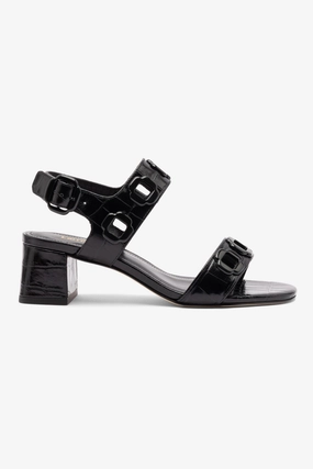 Milan Block Sandal In Black Croc Printed Leather Loose Fit