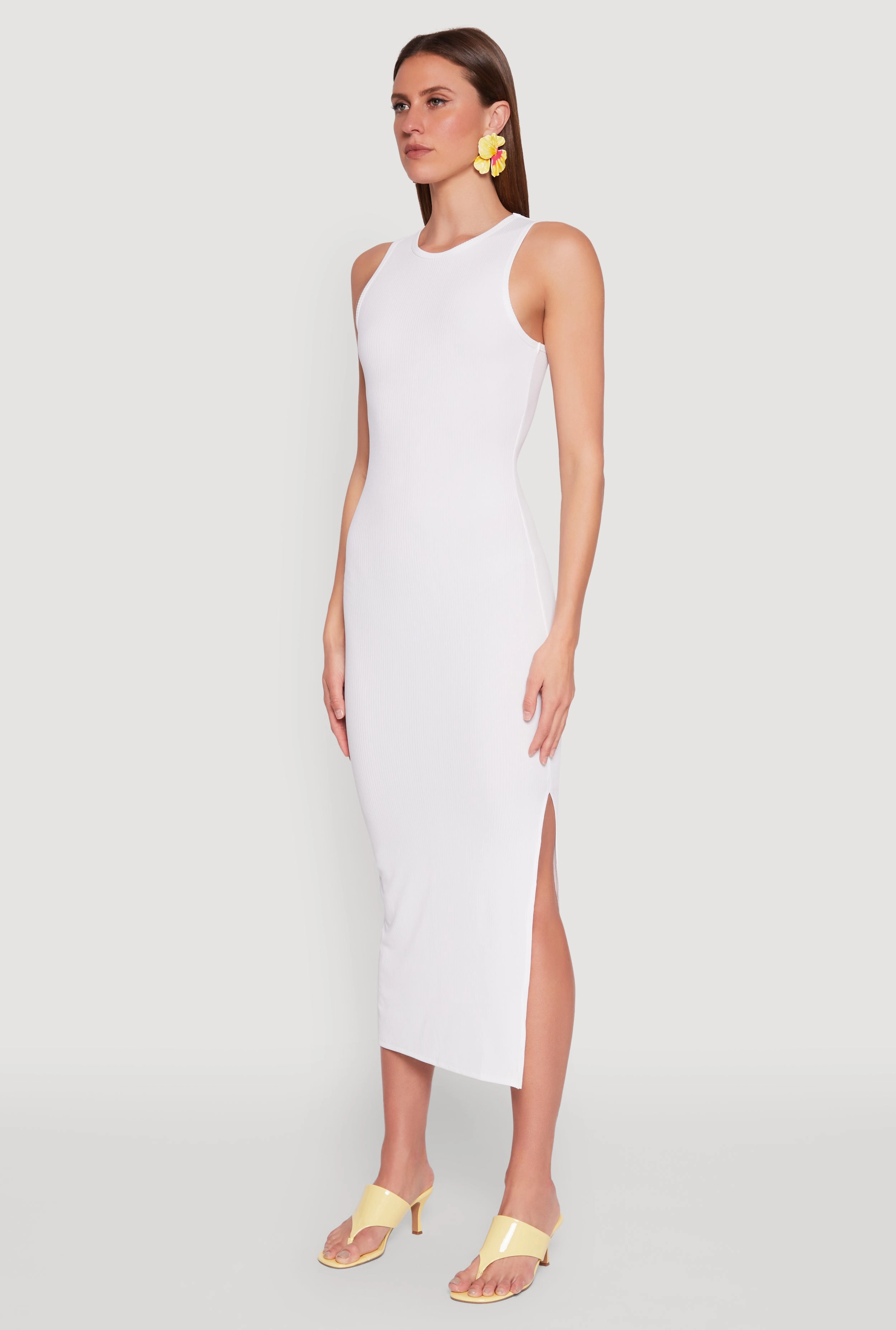 Crew Neck Rib Knit Side Slit Maxi Dress Fashionable Look