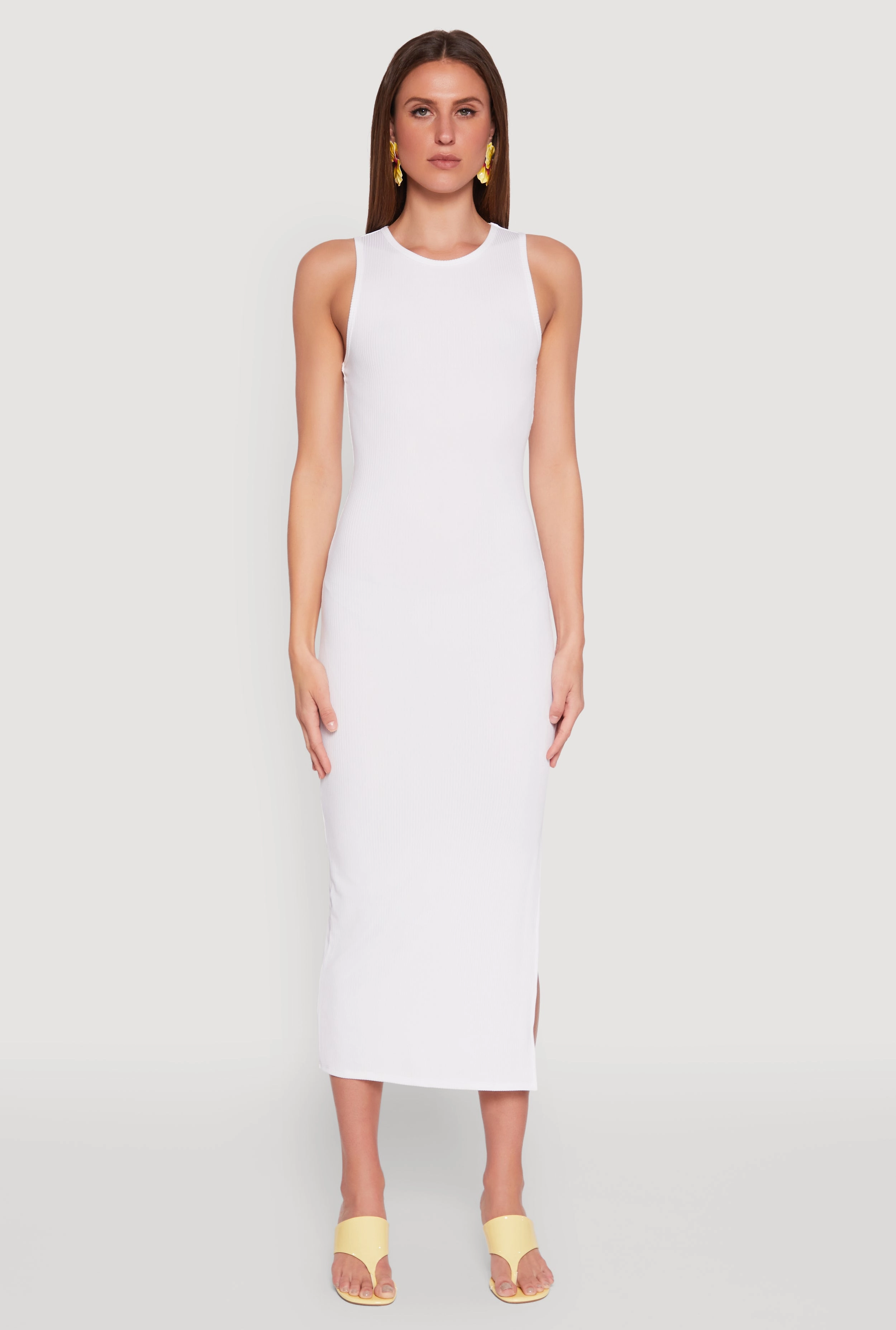 Modern Twist Crew Neck Rib Knit Side Slit Maxi Dress