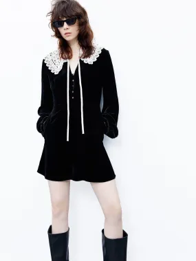 Semi Casual Detachable Lace Collar Dress