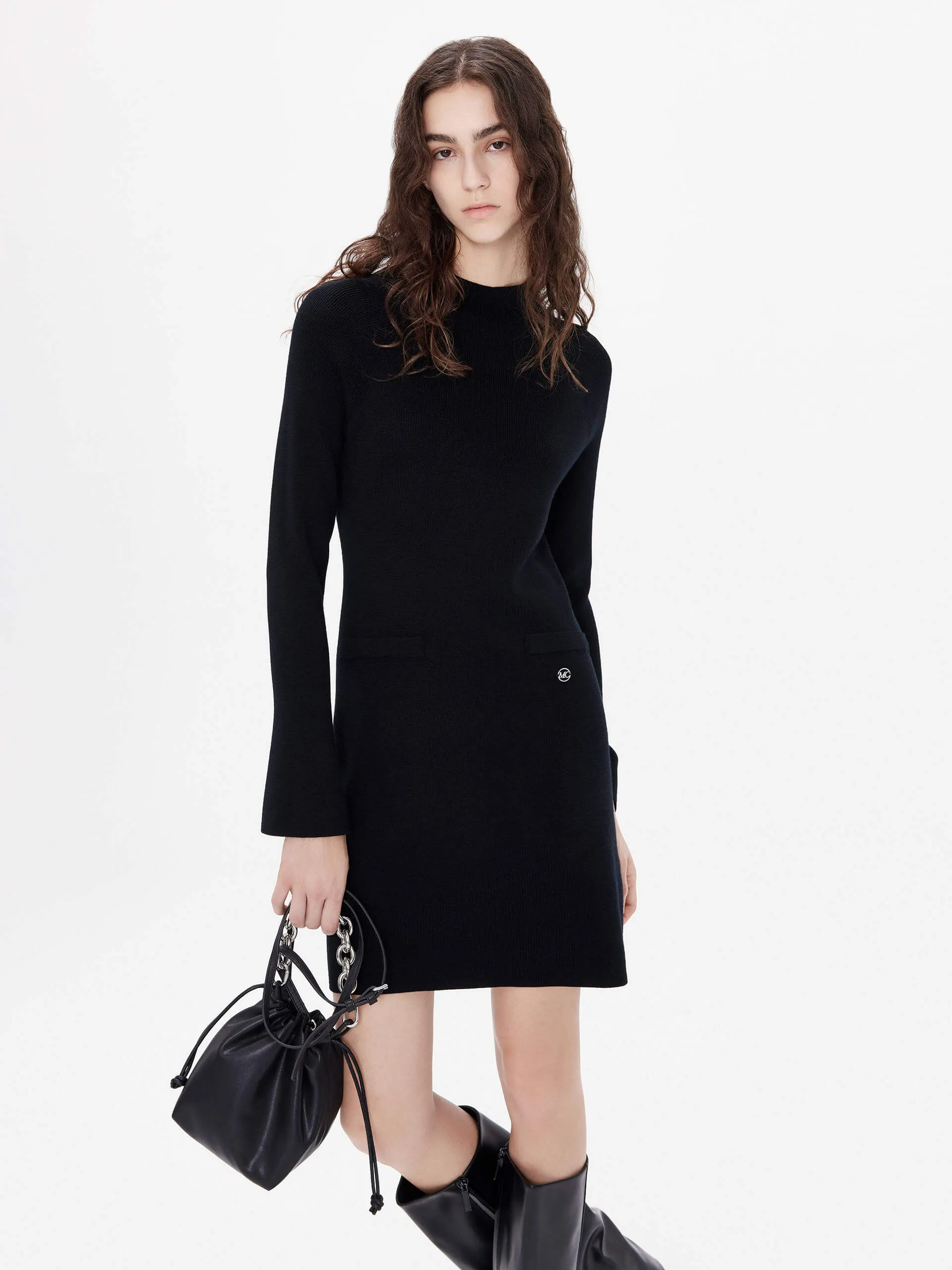Simple Bow Move Easy Wool Turtleneck Dress