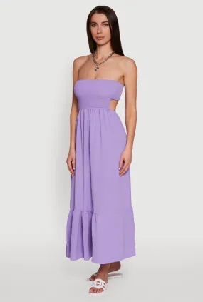 Trendy Smocked Strapless Keyhole Detail Tiered Dress Subtle Drape
