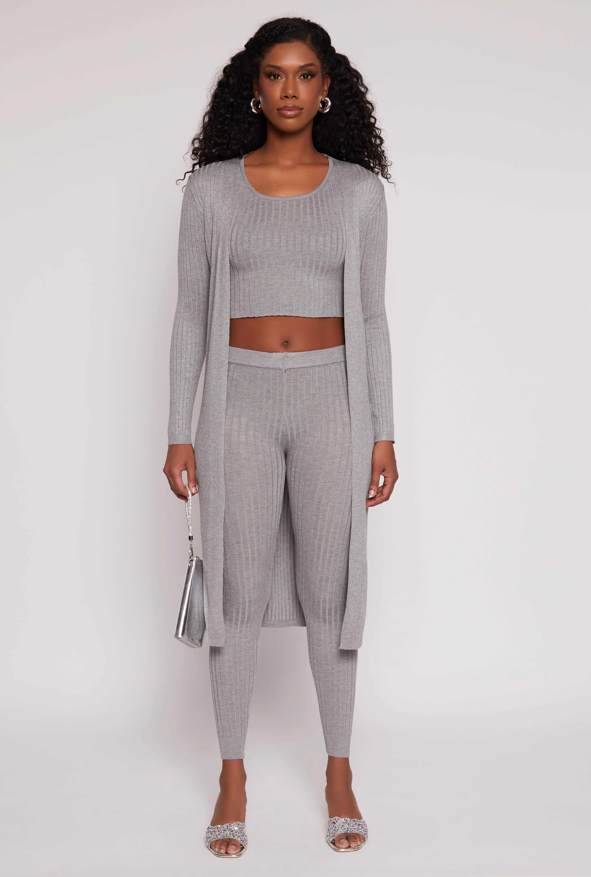 Daisy Ribbed Knit Open Front Duster Rough texture