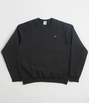 Nike Solo Swoosh Crewneck Sweatshirt - Black / White / White Abrasion Resistant Seams