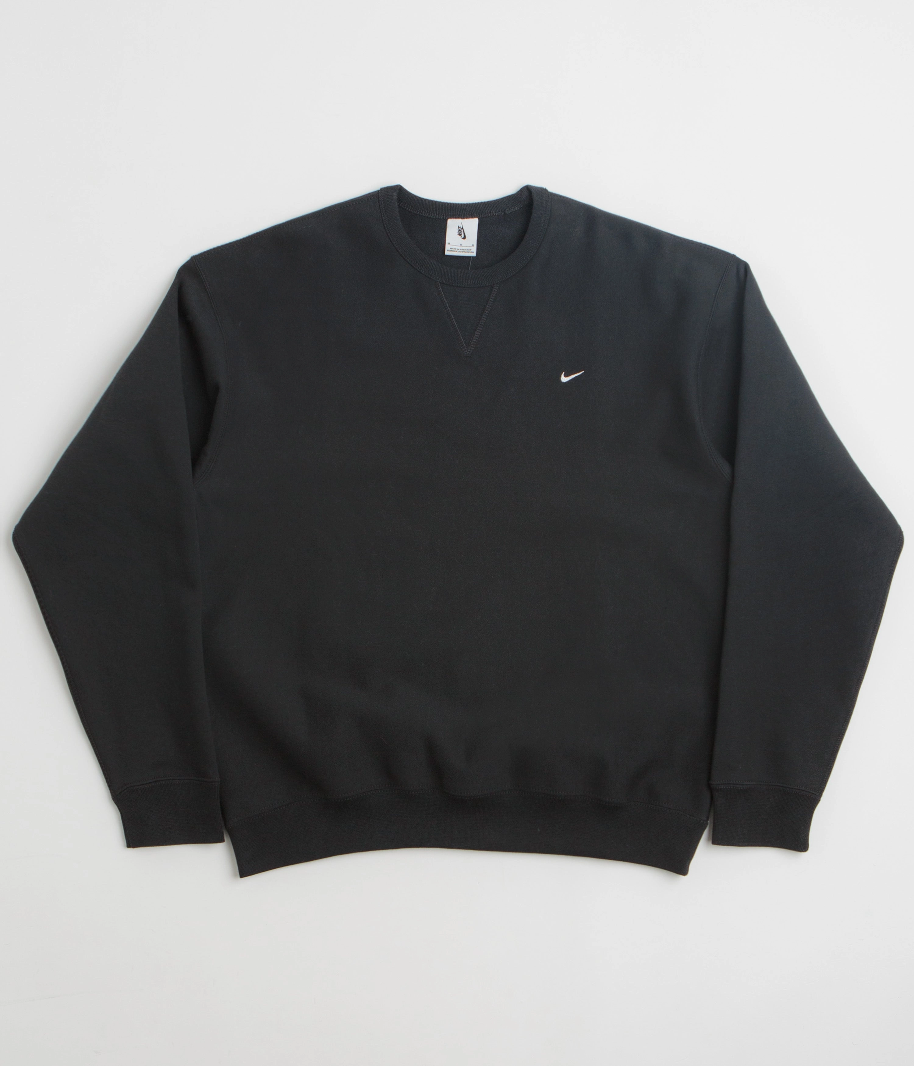 Nike Solo Swoosh Crewneck Sweatshirt - Black / White / White Abrasion Resistant Seams