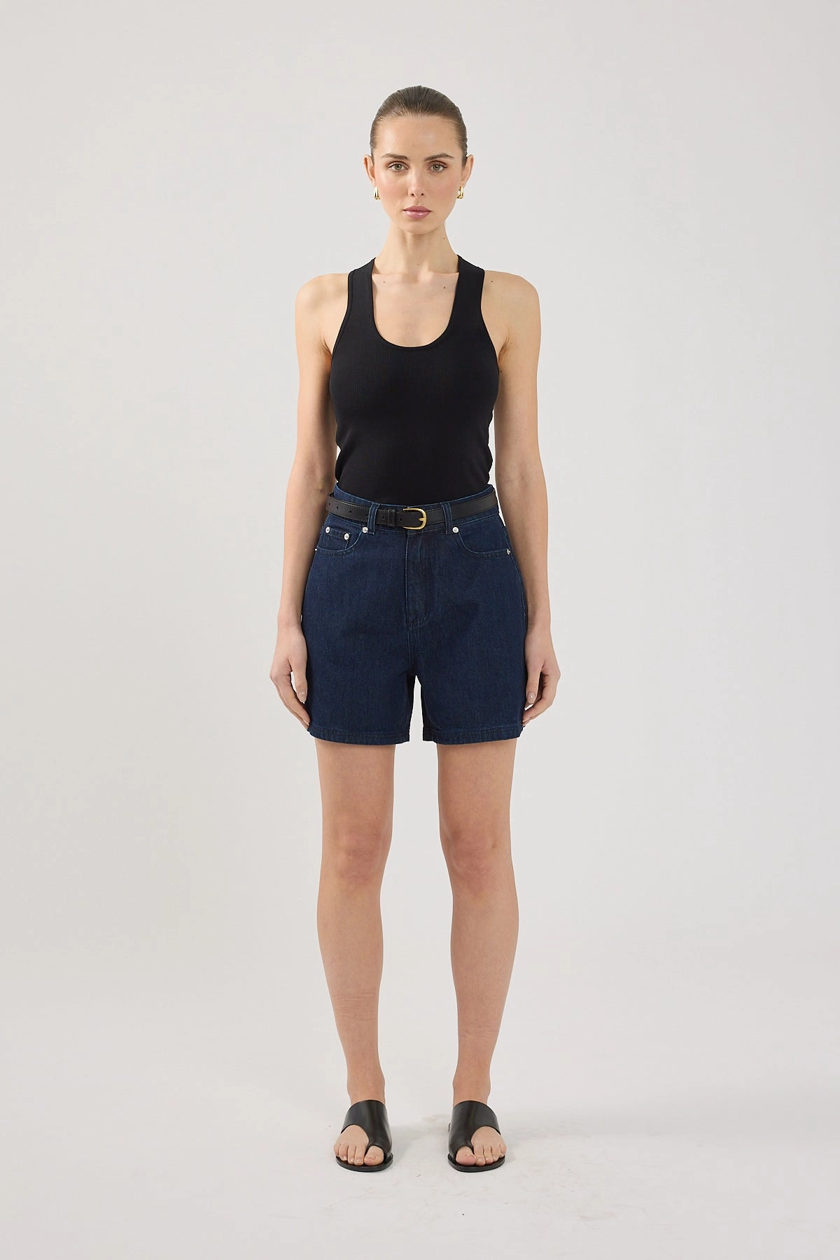 Perfect Stranger High Rise Denim Short Indigo Denim No Chafe Temperature Regulating Blend