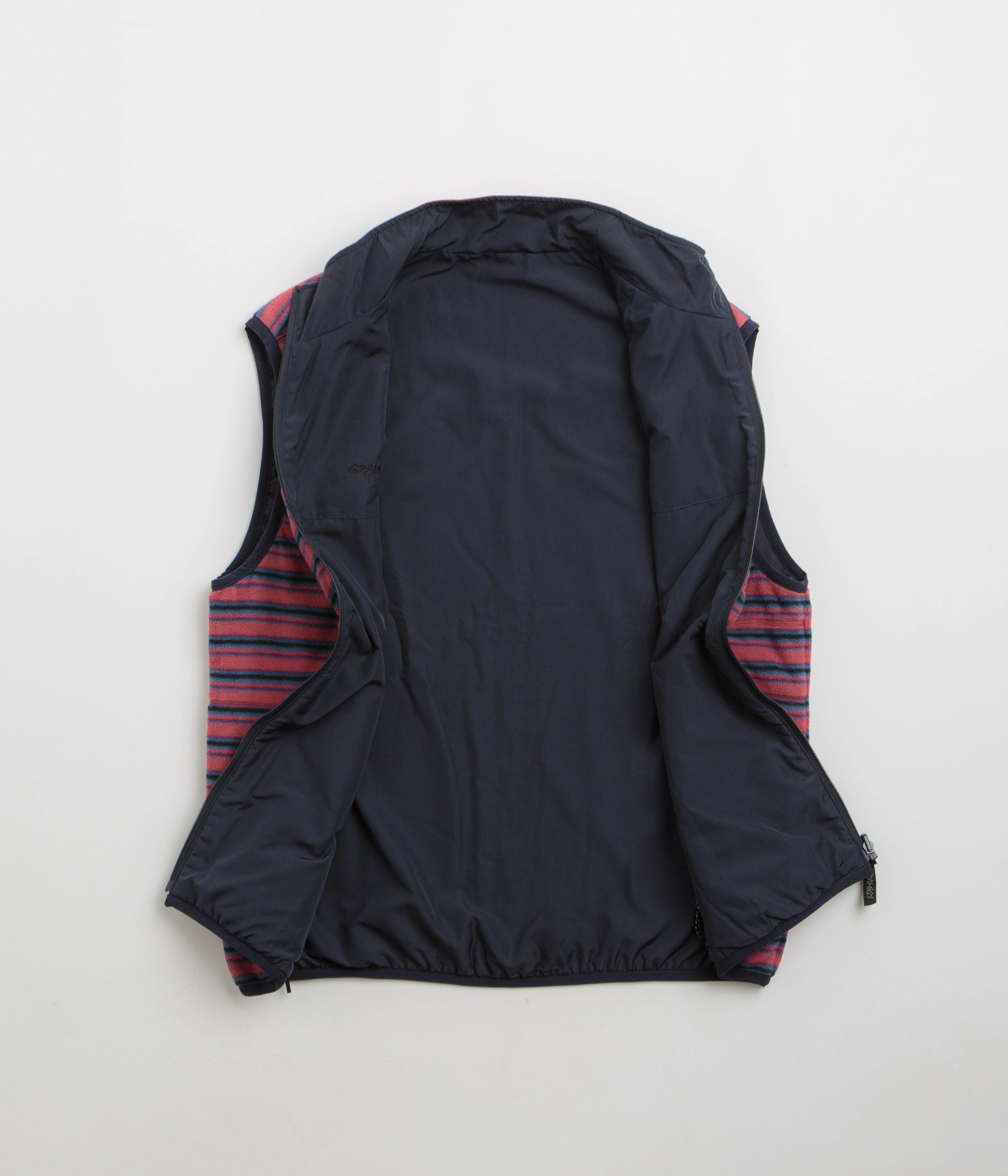 Gramicci Thermal Fleece Reversible Vest - Berry Stripe Weekend Casual Fit FadeResistant Print