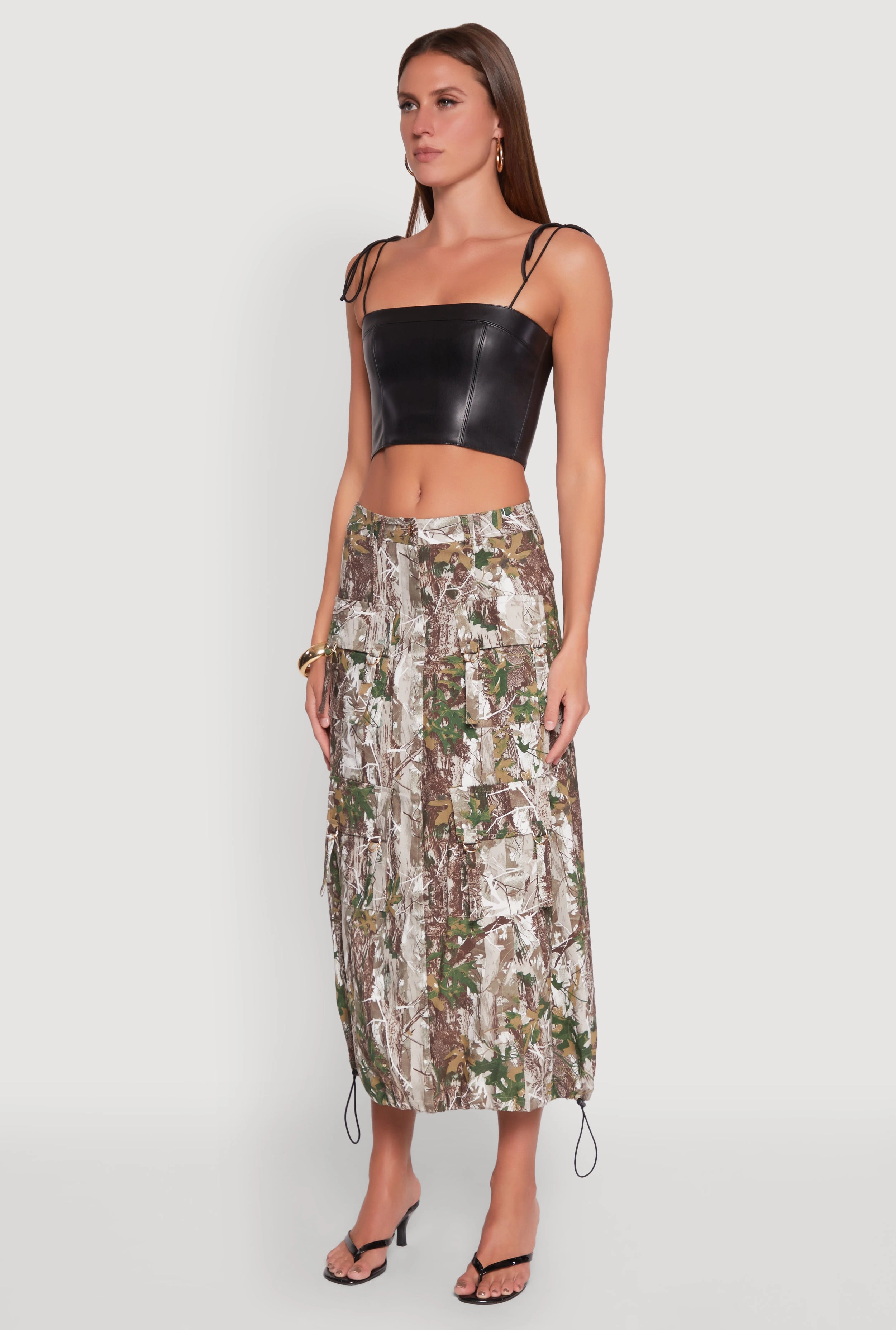 Hunter Camo Hyperstretch Cargo Maxi Skirt Double Layered Design