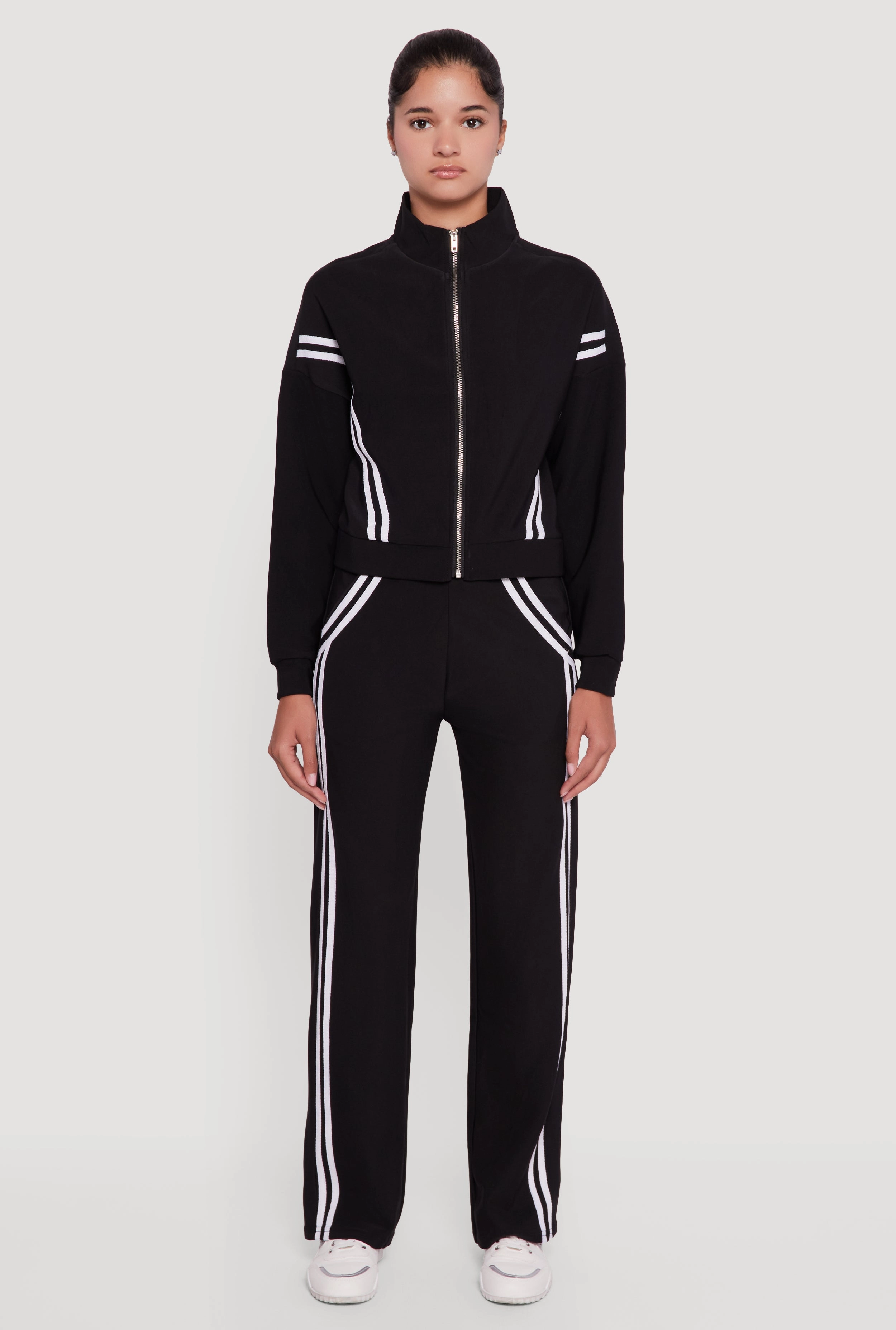 Comfort Fit Long Sleeve Mock Neck Varsity Stripe Detail Track Jacket