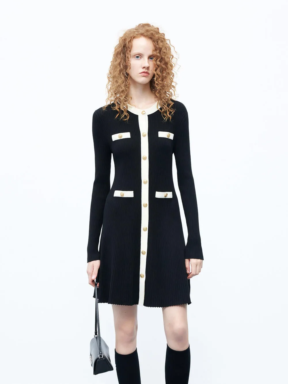 Rose Soft Sleeveless Contrast Detail Knit Dress