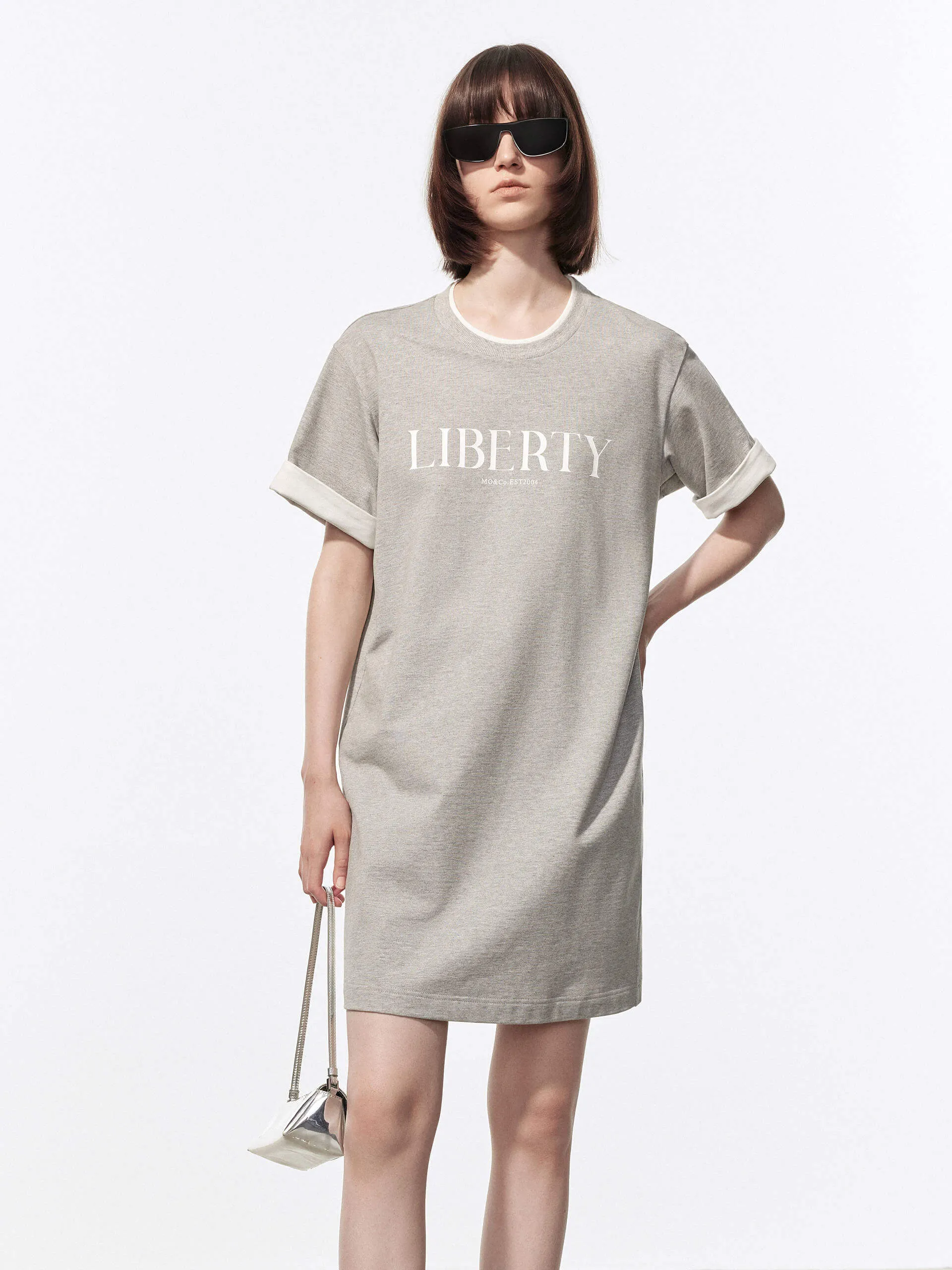 Contrast Detail Tee Dress Seamless-Look Side-Zip