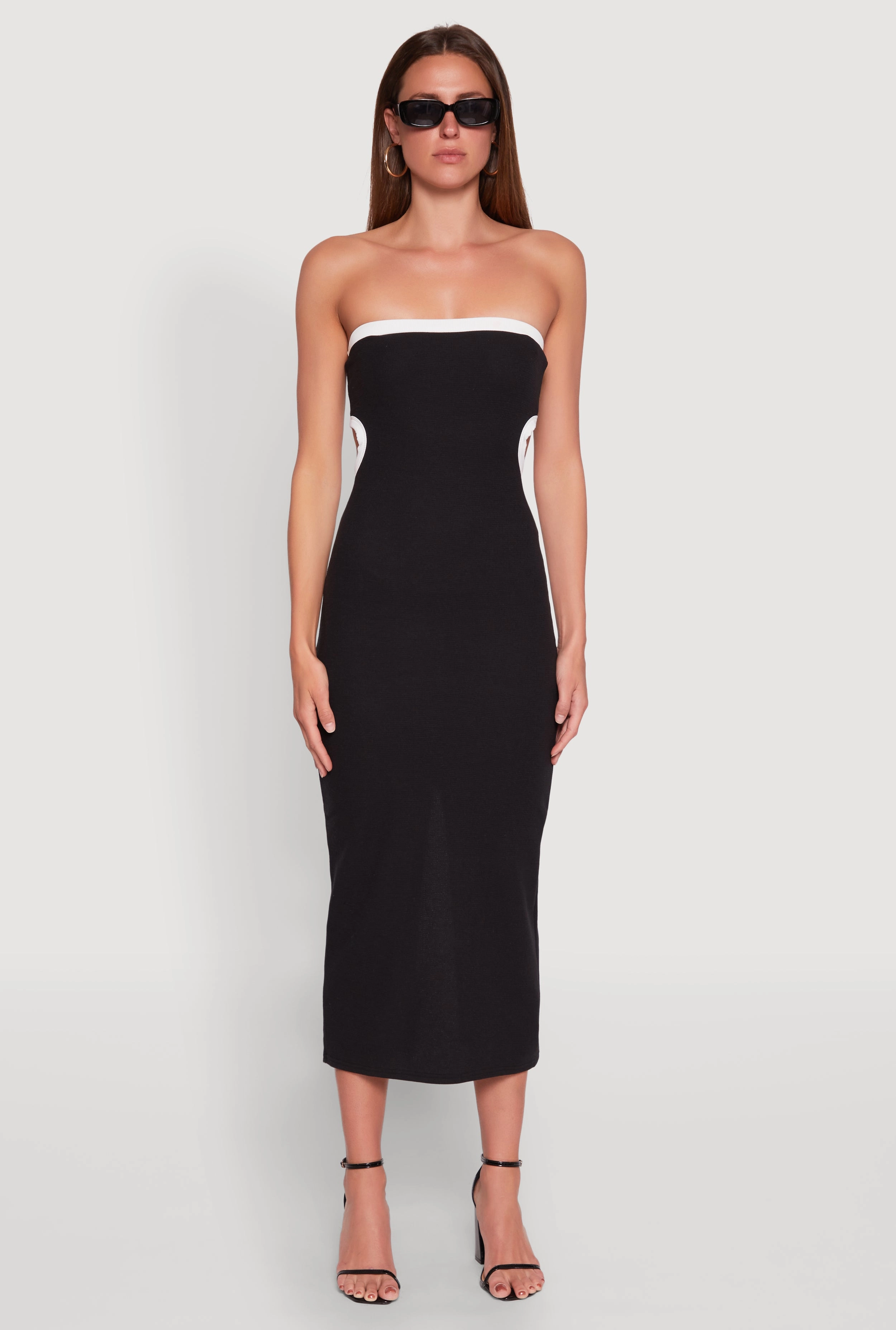 Contrast Trim Cut Out Back Tube Dress Clean Outfit