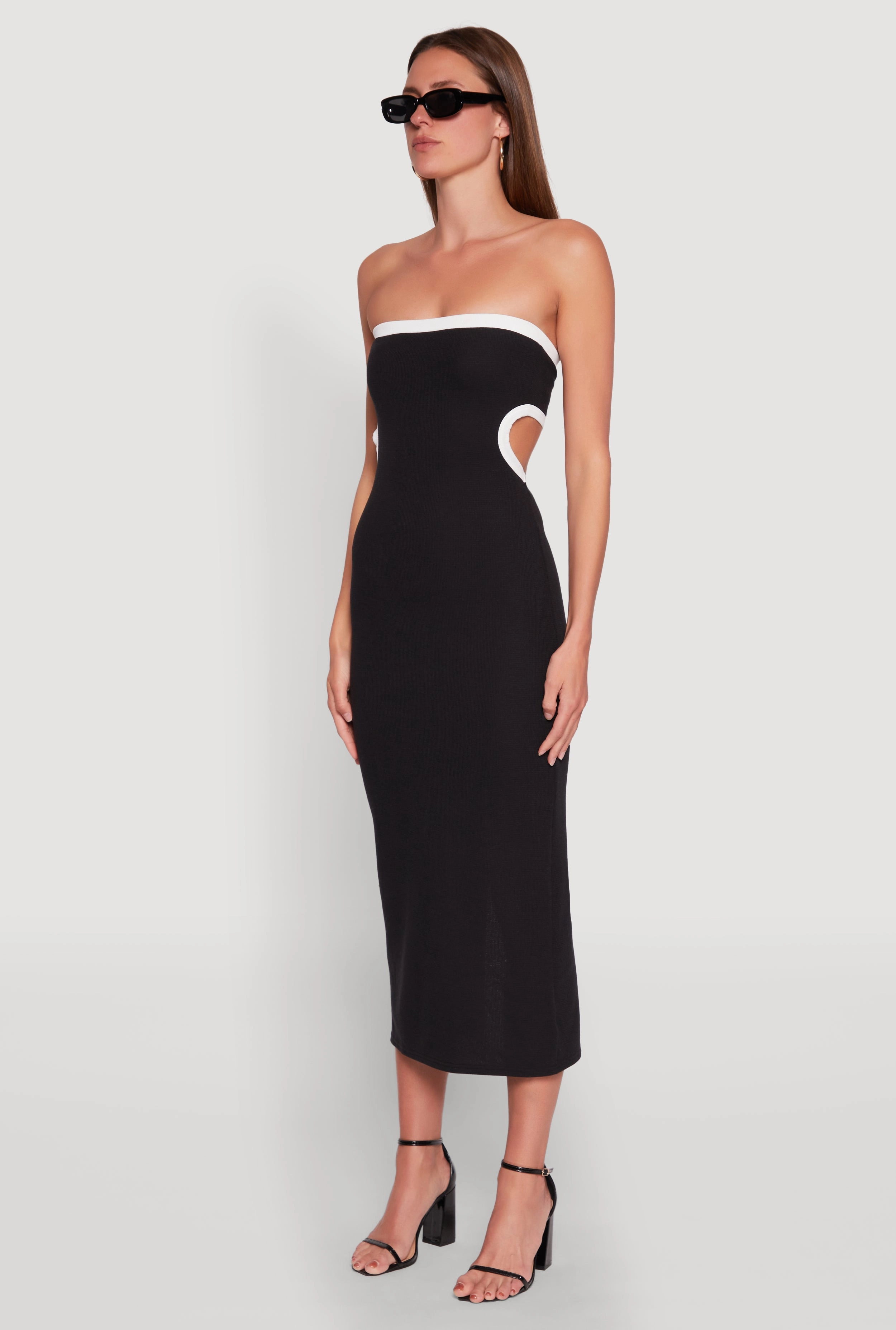 Shirred-Detail Sophisticated Appeal Contrast Trim Cut Out Back Tube Dress