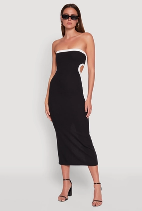 Contrast Trim Cut Out Back Tube Dress Grace Color Romantic Mood