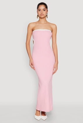 Flowy casual dress Contrast Trim Cut Out Back Tube Dress