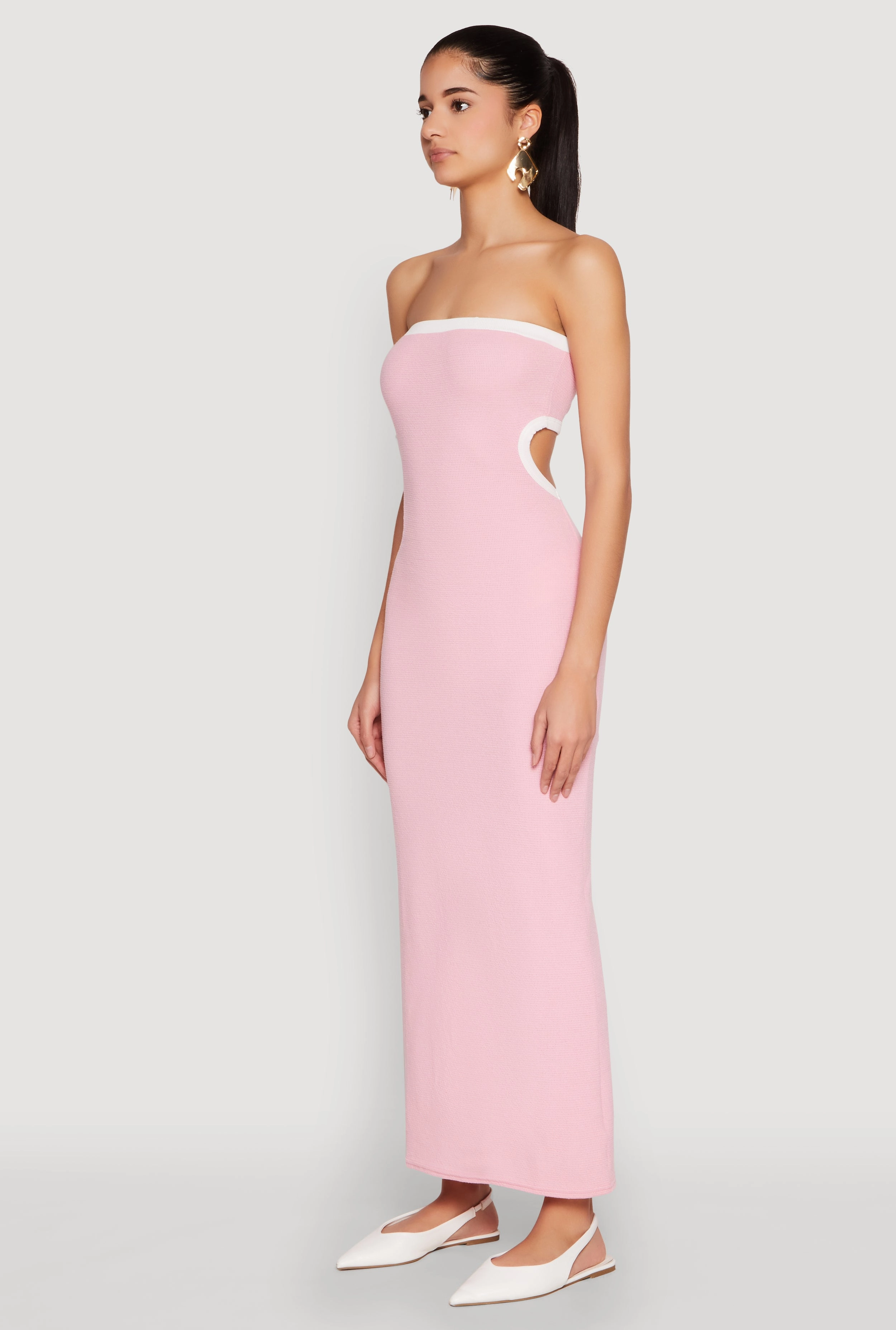 Contrast Trim Cut Out Back Tube Dress Trendy Piece