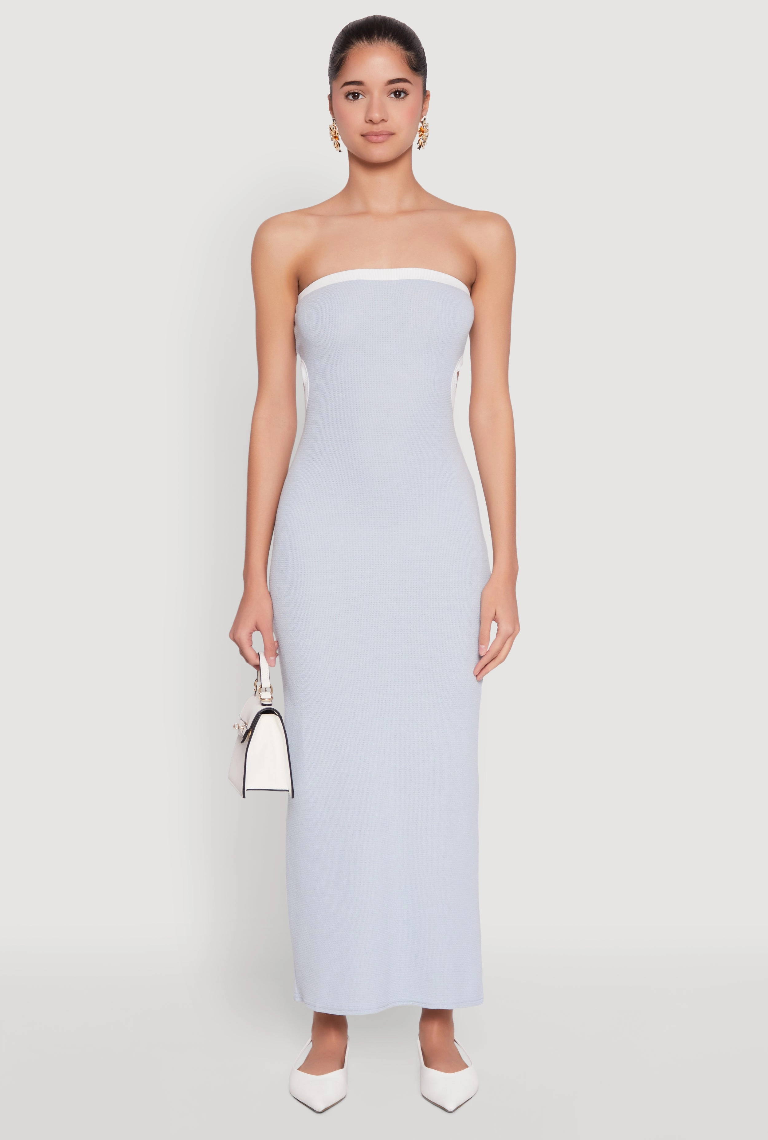 Contrast Trim Cut Out Back Tube Dress Perfect Layering Neutral Feel