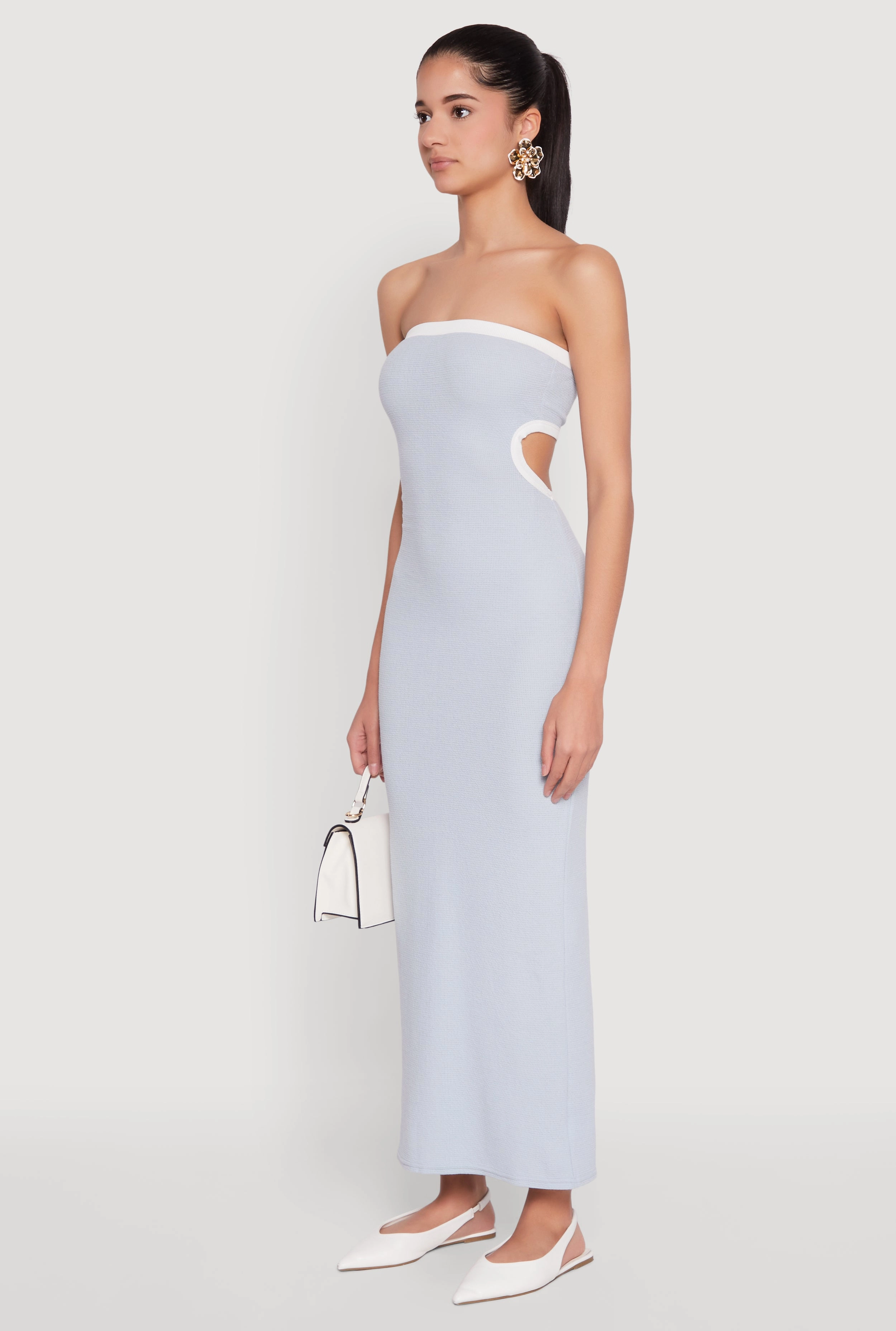 Contrast Trim Cut Out Back Tube Dress Coastal Soft
