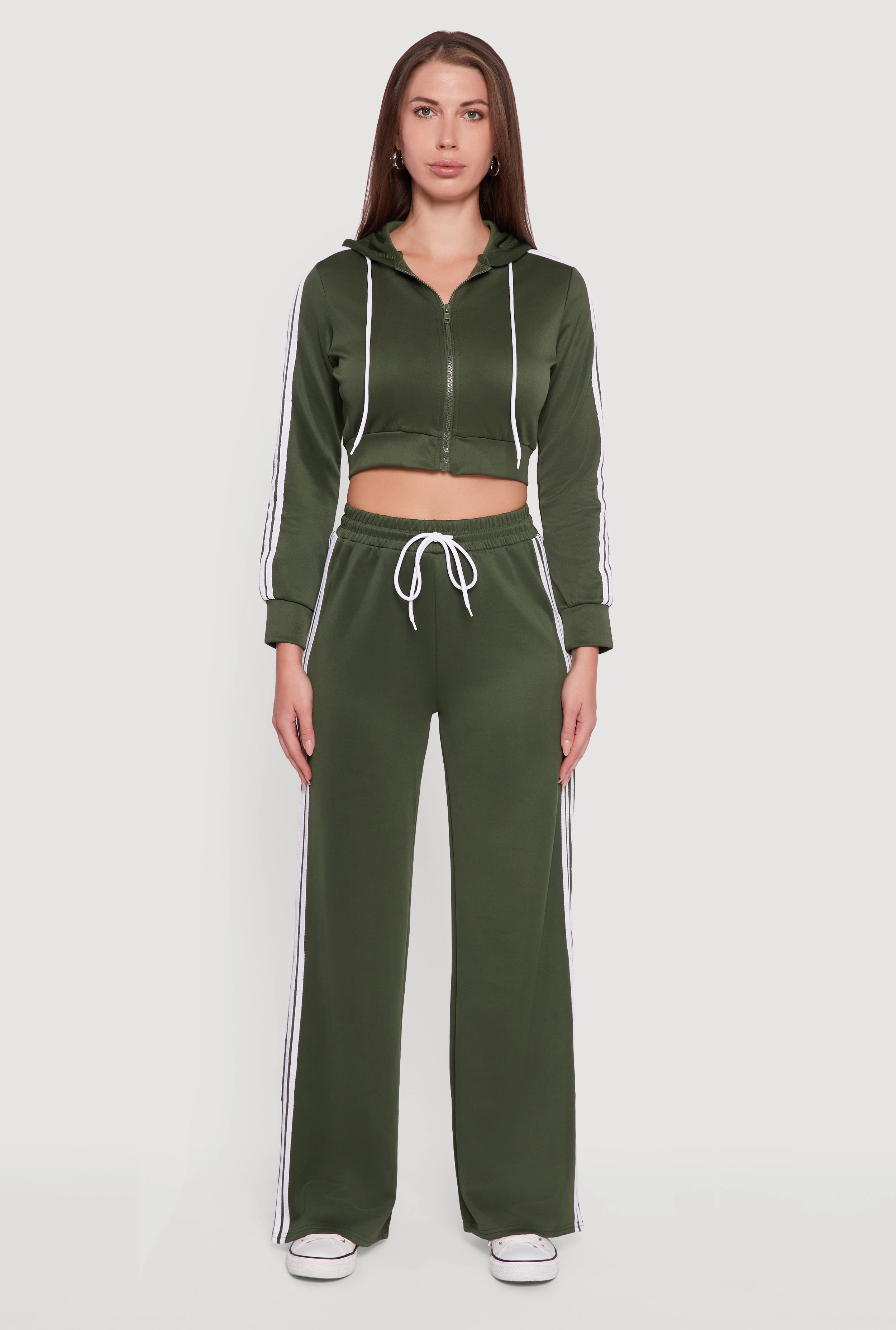 Crisp Detail Contrast Trim Hooded Zip Front Cropped Jacket