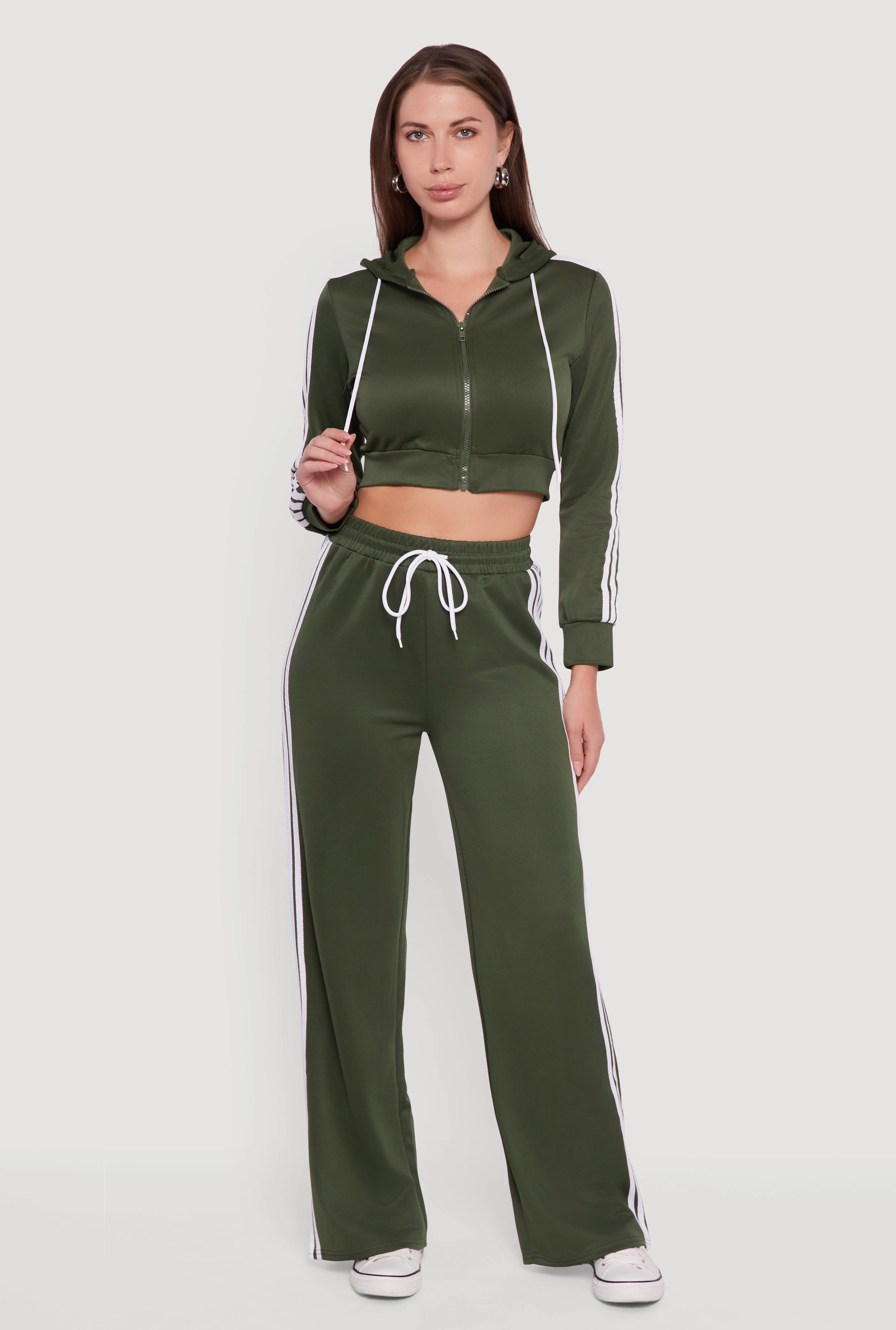 Contrast Trim Hooded Zip Front Cropped Jacket Lightweight Packability Adjustable Cuffs