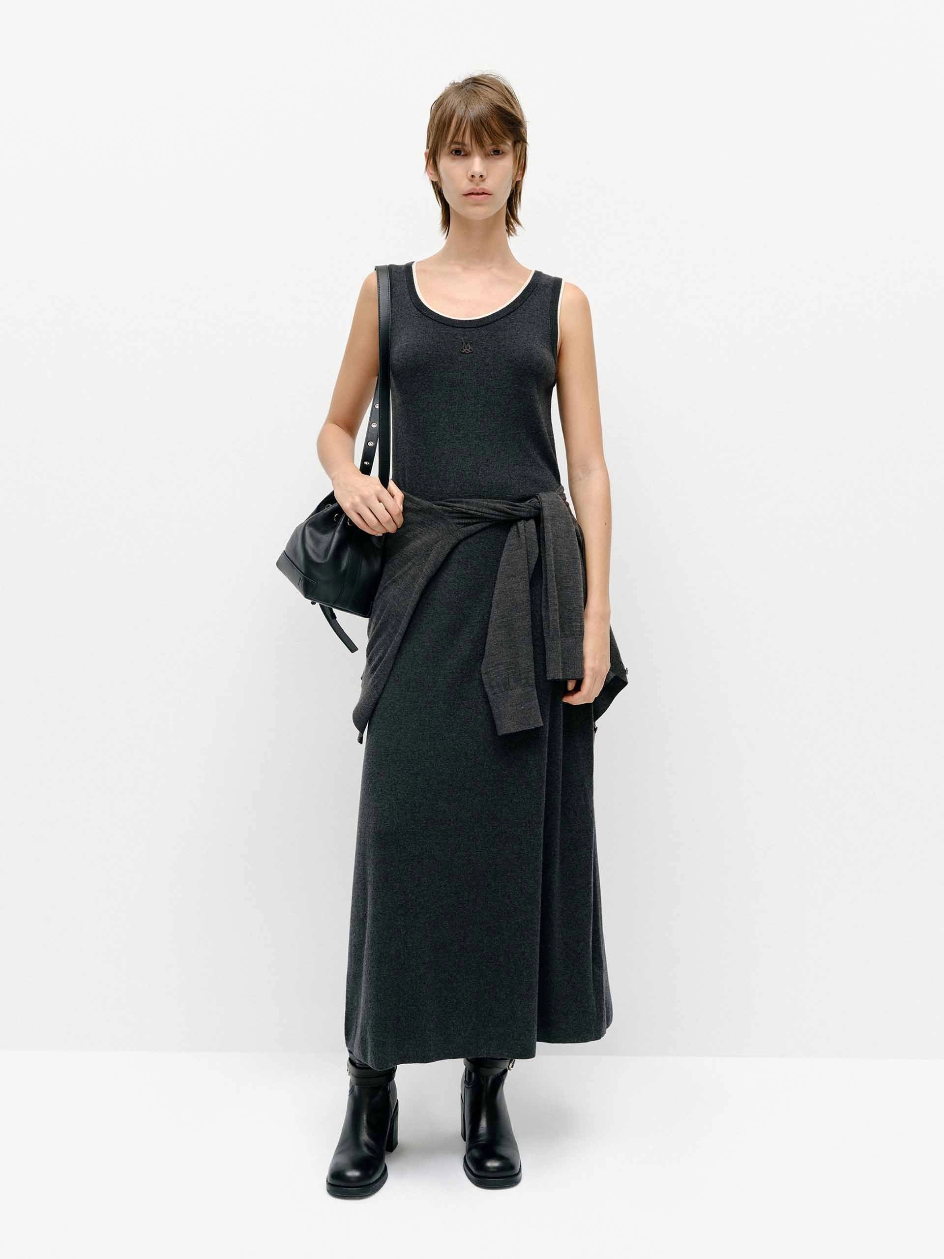 Contrast Trim Long Dress Contemporary Wear