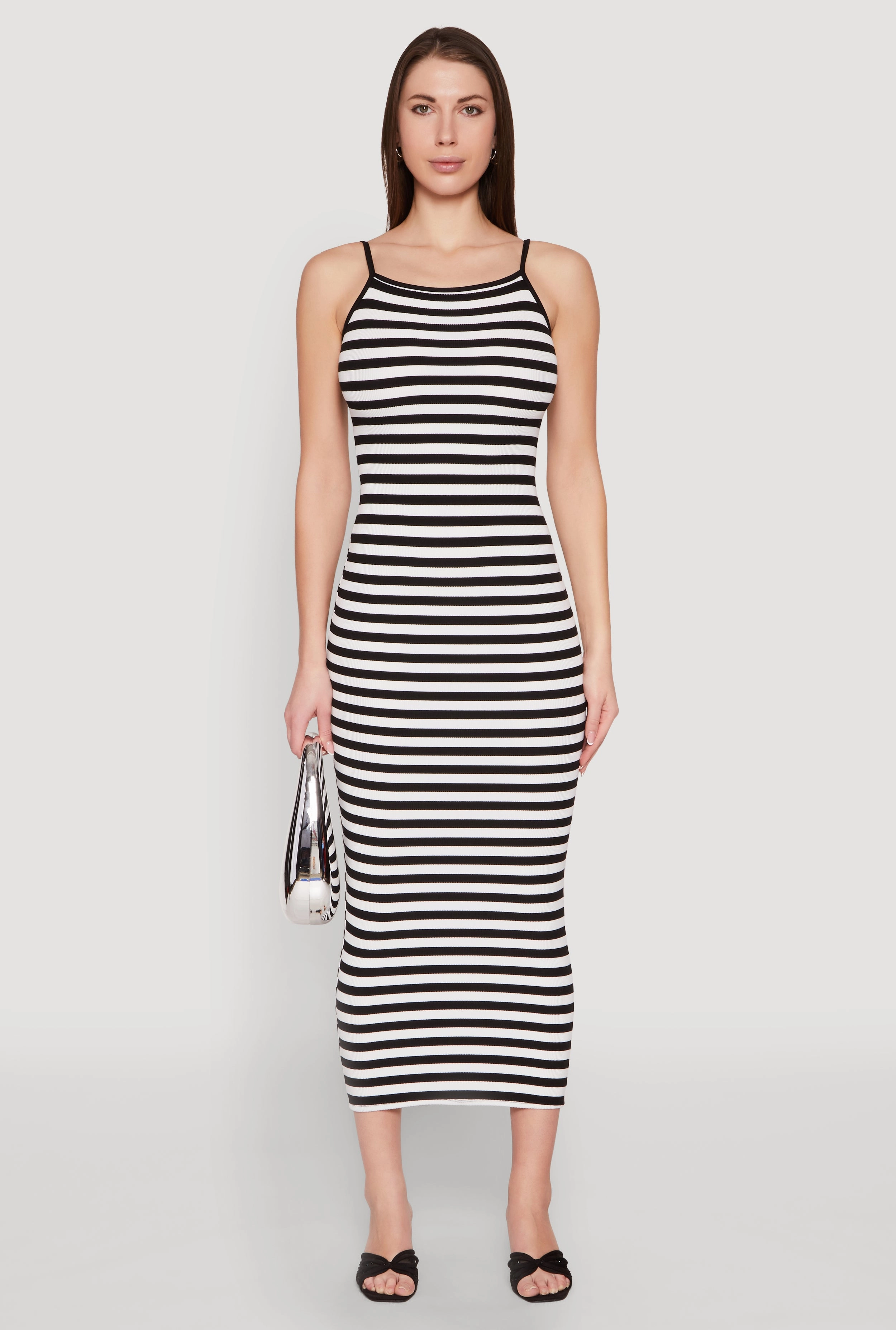 Modern and Stylish Contrast Trim Striped Maxi Dress