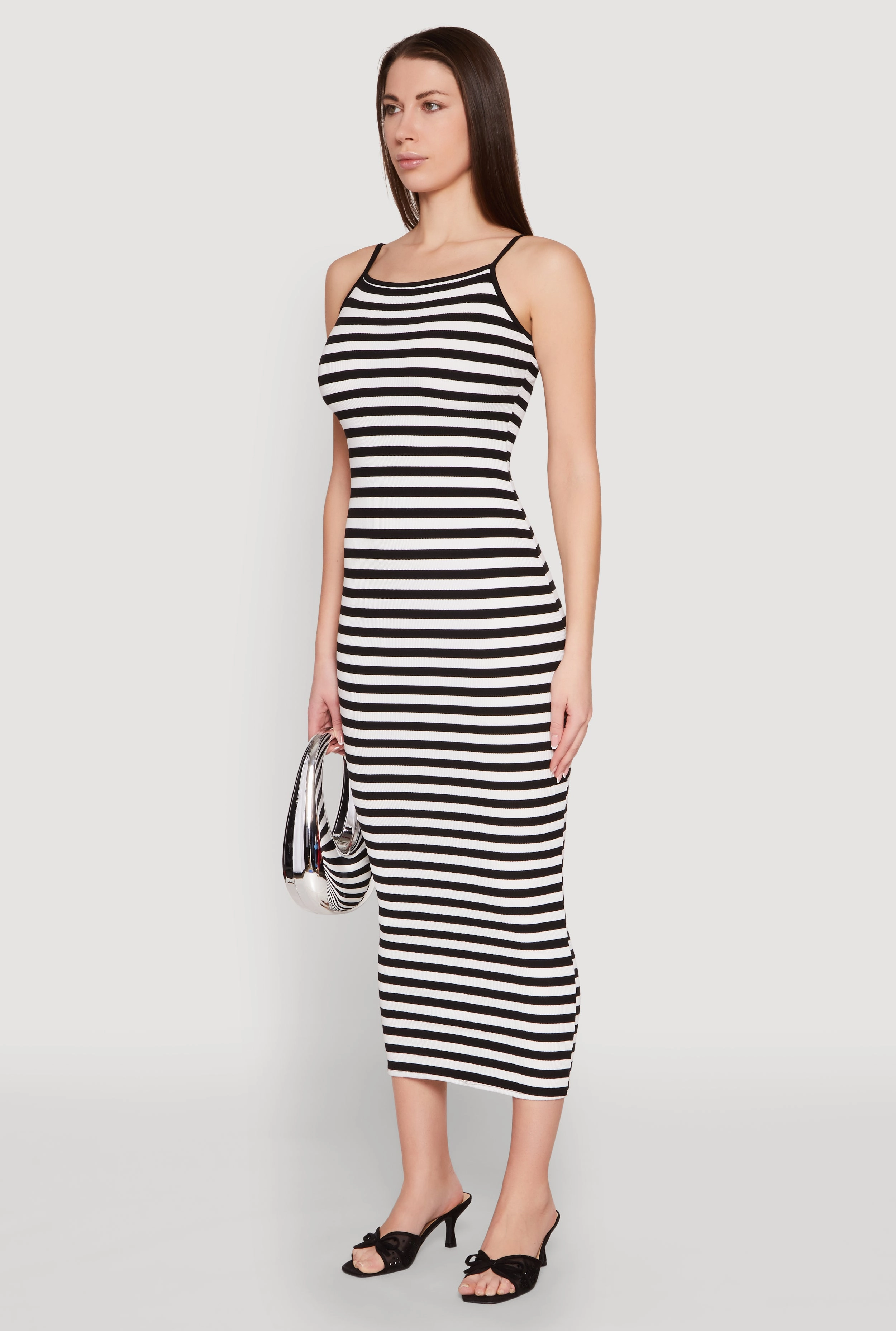 Edge Shape Contrast Trim Striped Maxi Dress
