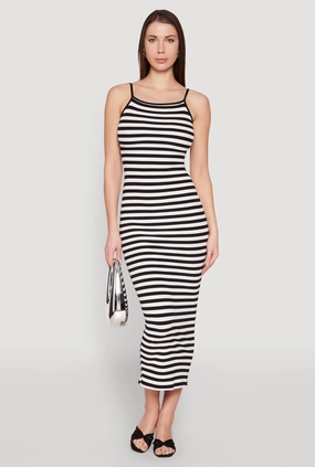 LightweightMaterial Contrast Trim Striped Maxi Dress