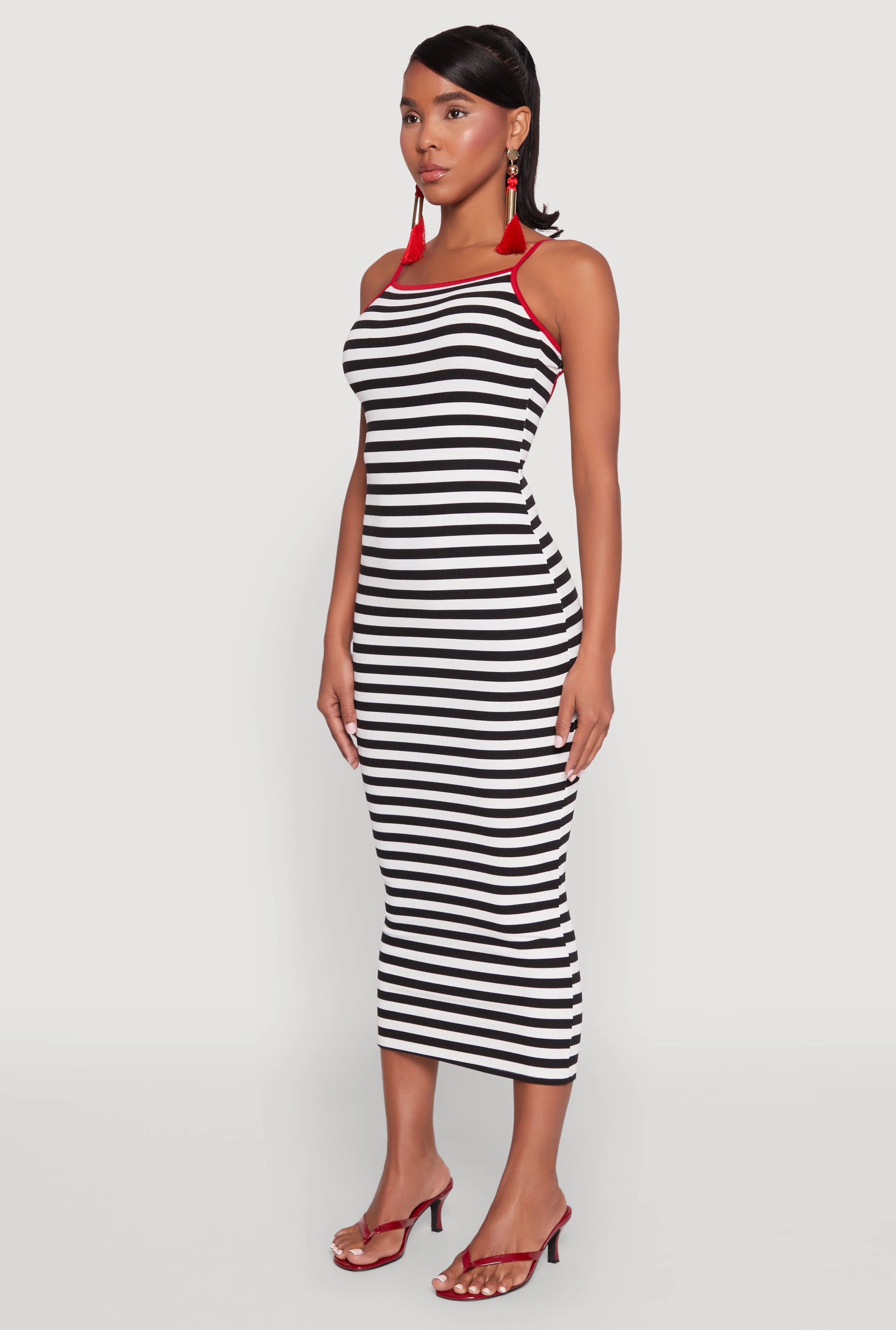 Flow Line Contrast Trim Striped Maxi Dress