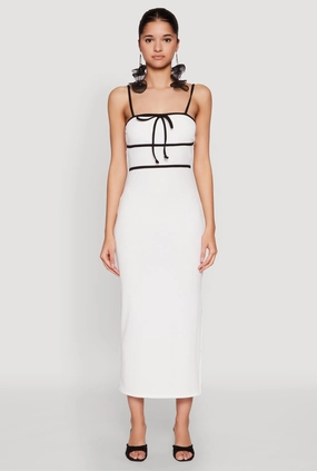 Contrast Trim Tie Front Side Slit Dress Comfy Flex Bright Petal