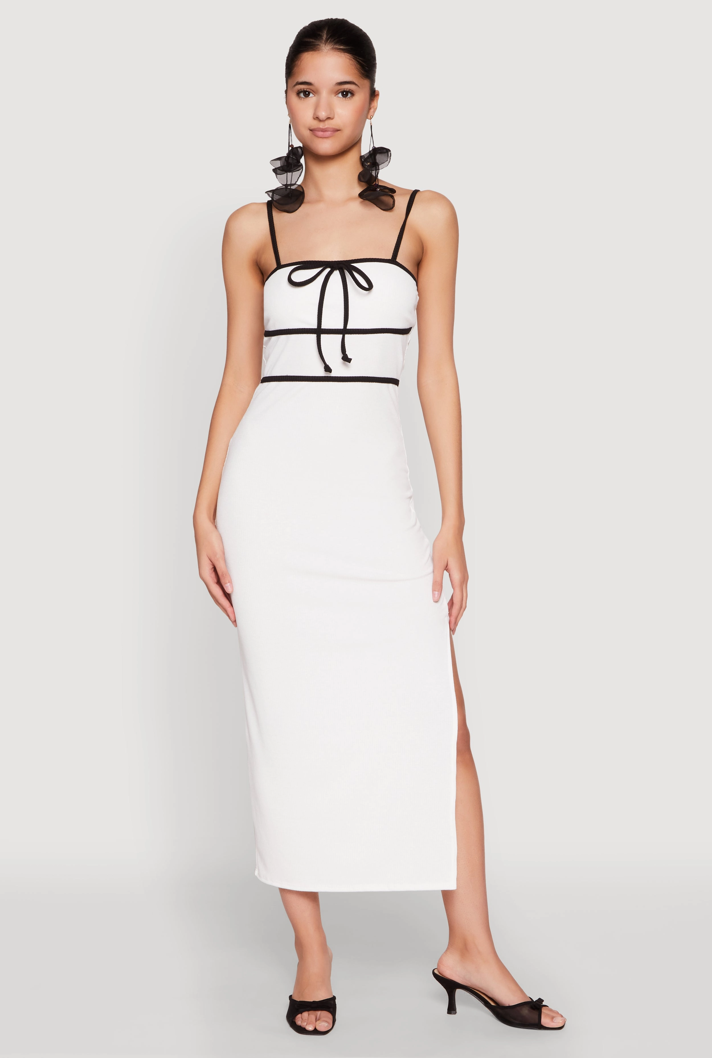 Event Favorite Contrast Trim Tie Front Side Slit Dress