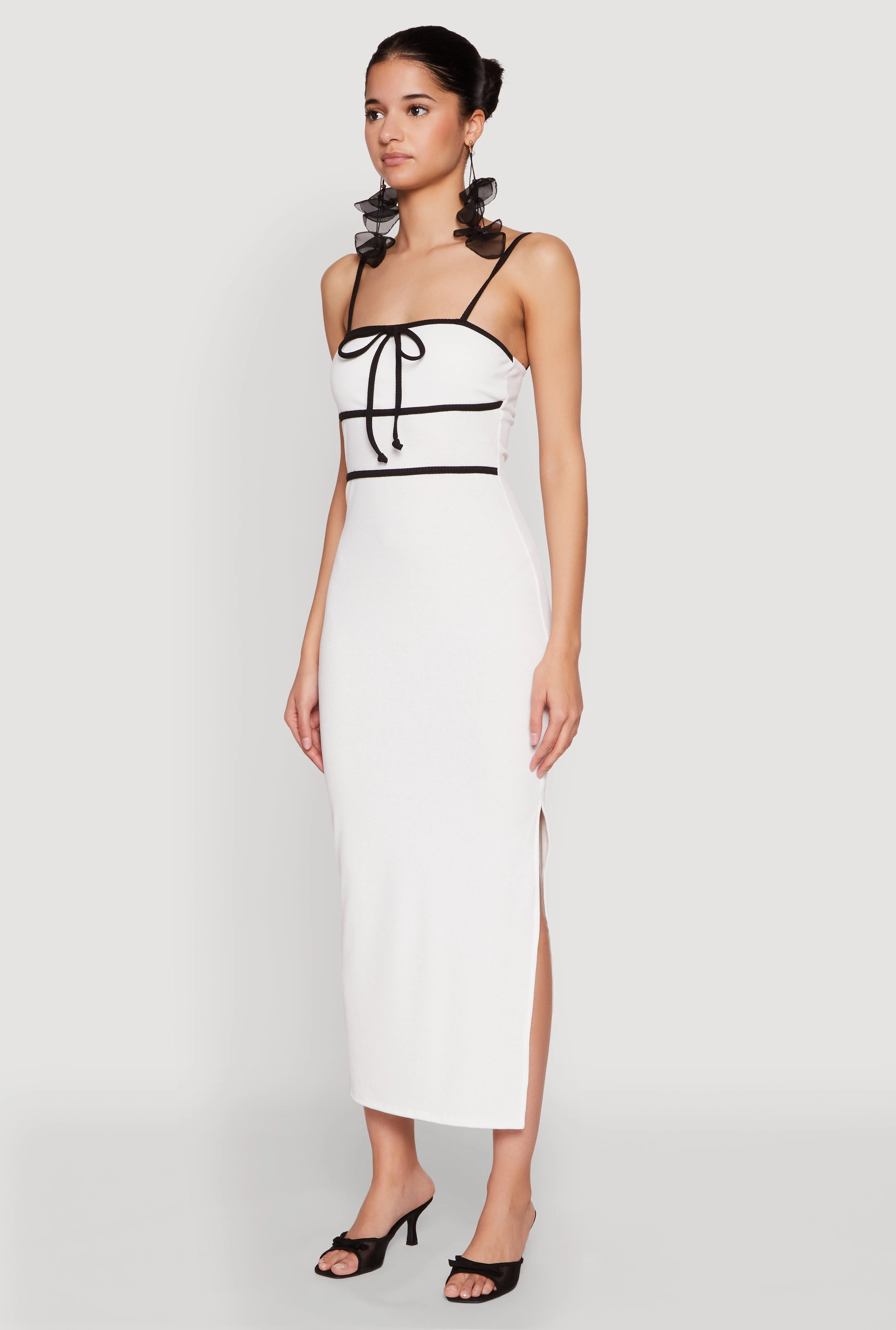 Trendy summer outfit Emerging-Brand Contrast Trim Tie Front Side Slit Dress