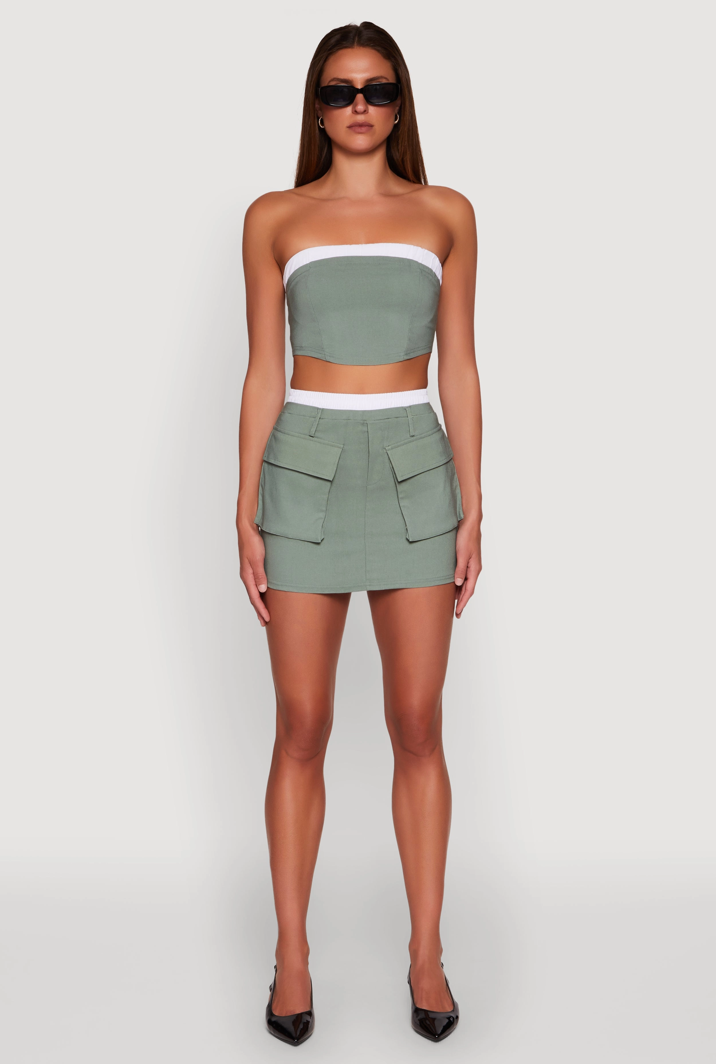 Contrast Waistband Cargo Pocket Skort elastic waistband