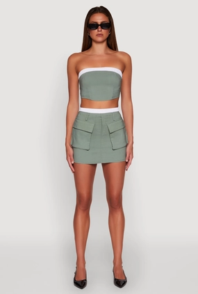 Contrast Waistband Cargo Pocket Skort elastic waistband