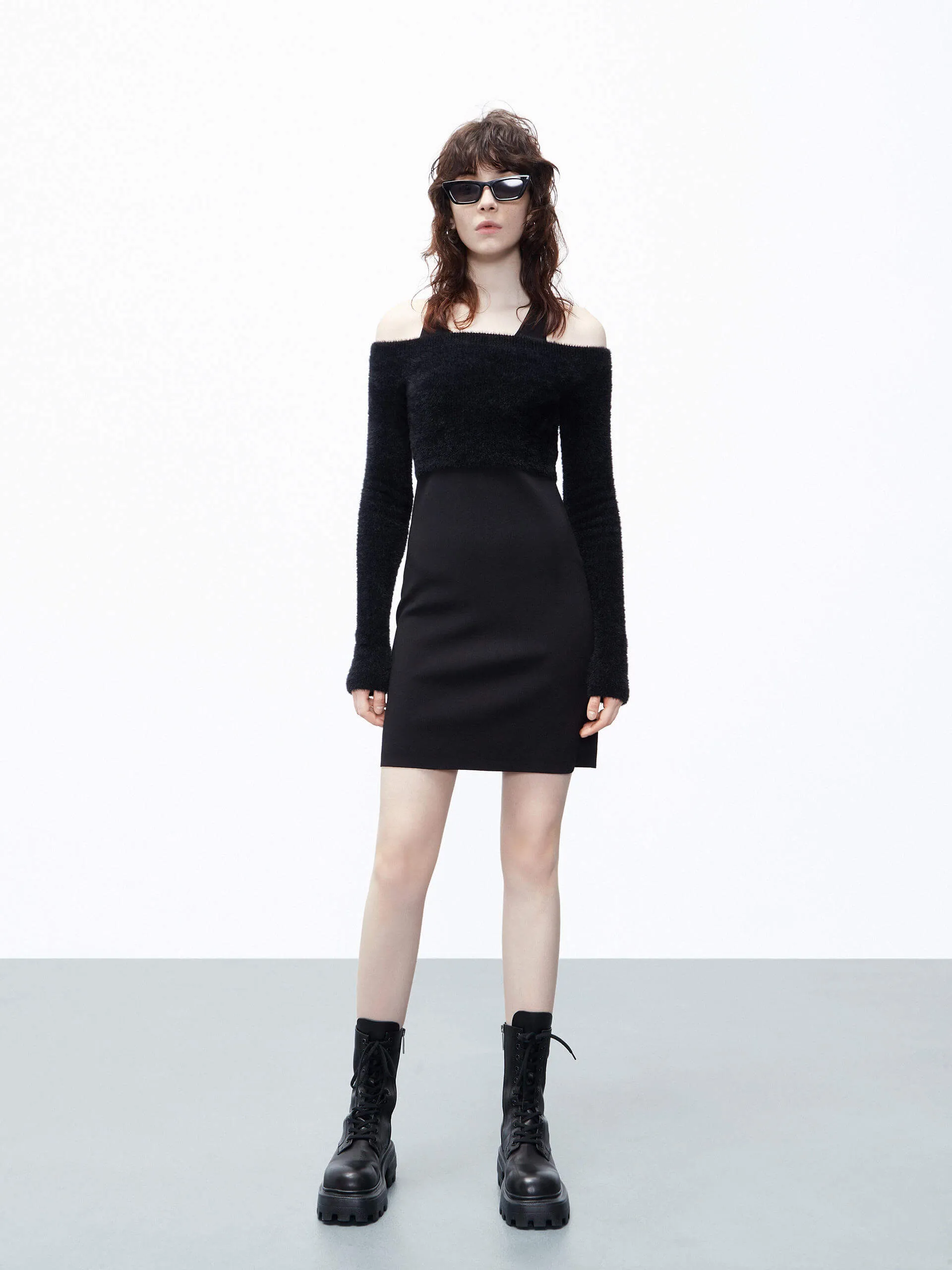 Cold Shoulder Dress Set Flow Sleeve Smooth Finish