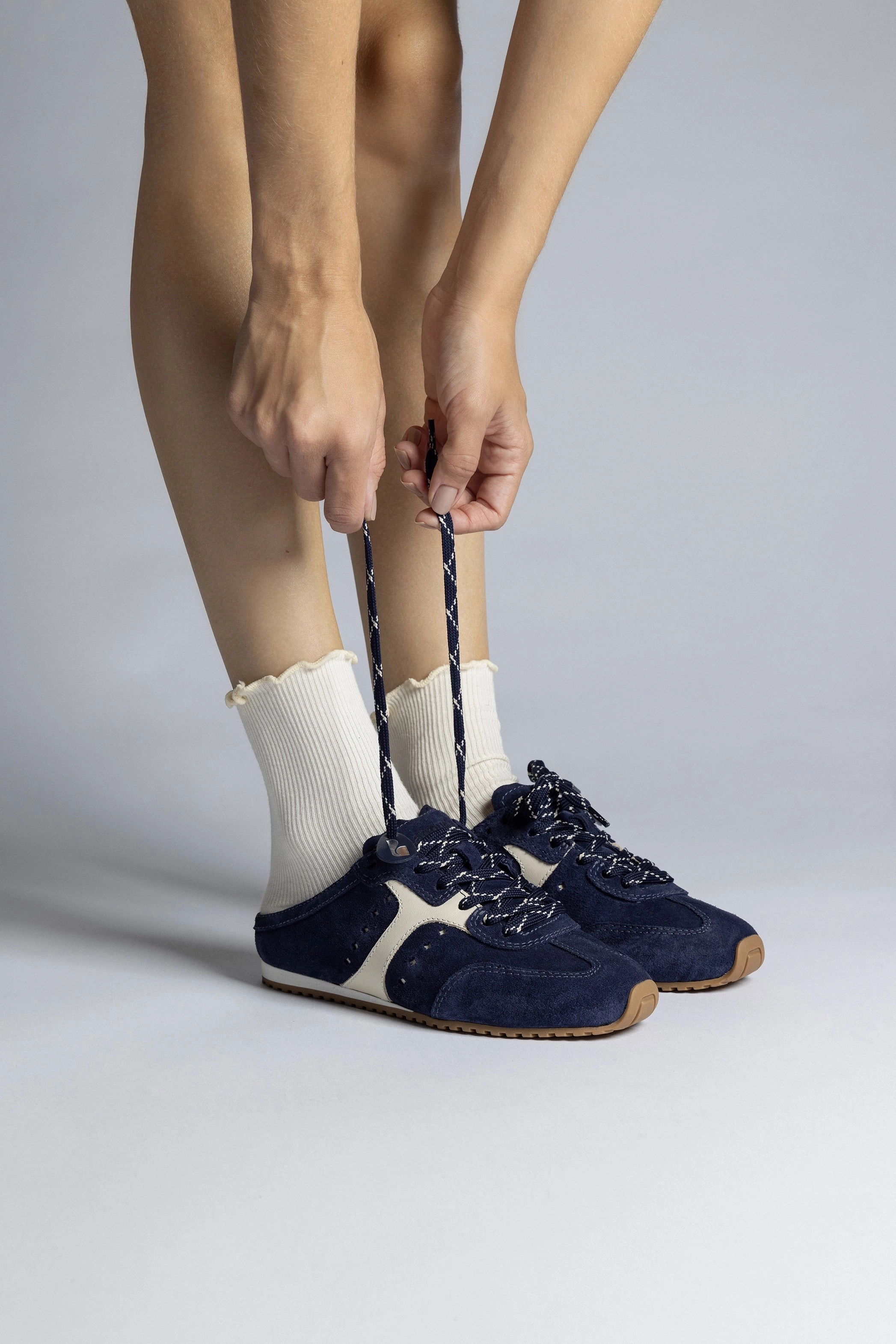 Orthotic Compatible Footbed Stella Mule In Navy Suede and Ivory Leather