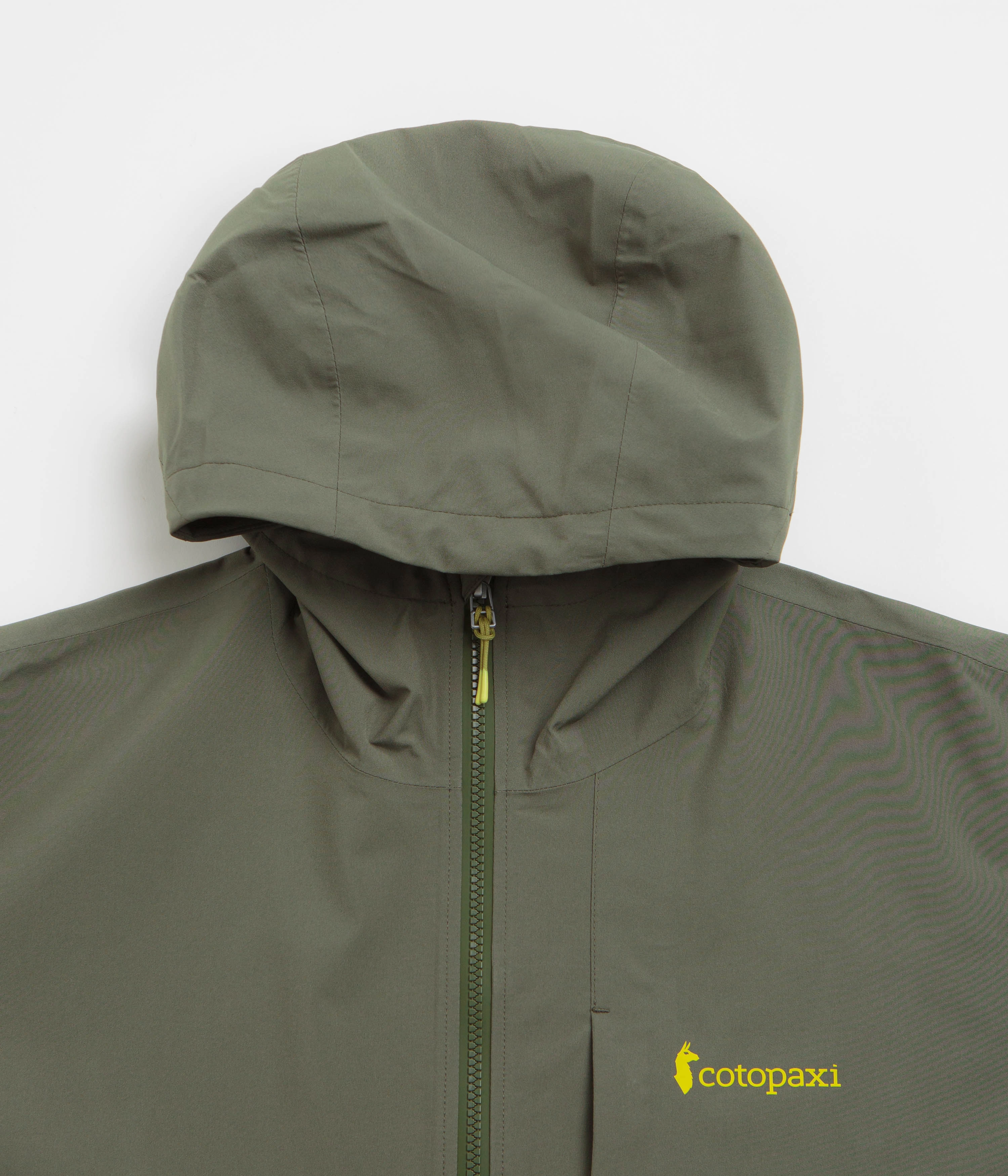 fall season Multi Layer Construction Cotopaxi Cielo Rain Jacket - Fatigue / Lemongrass