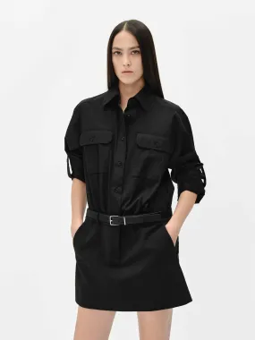 Cotton Blend Shirt Dress Textured Layers Soft Volume