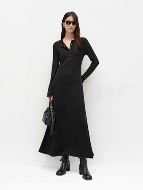 Drawstring-Closure Cotton Blend Maxi Dress