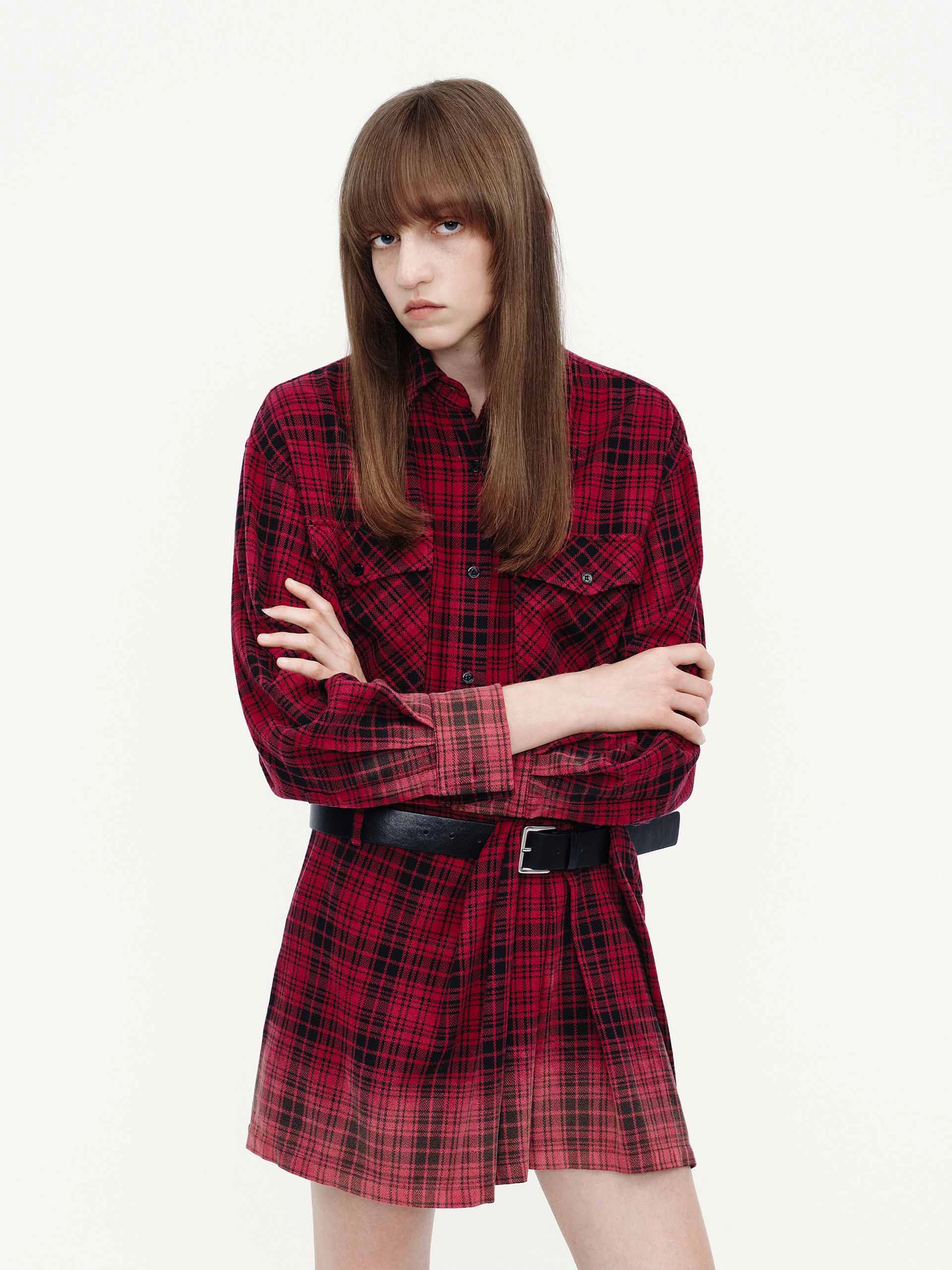 Light and Comfortable Charming Comfort Cotton Plaid Shirt Dress