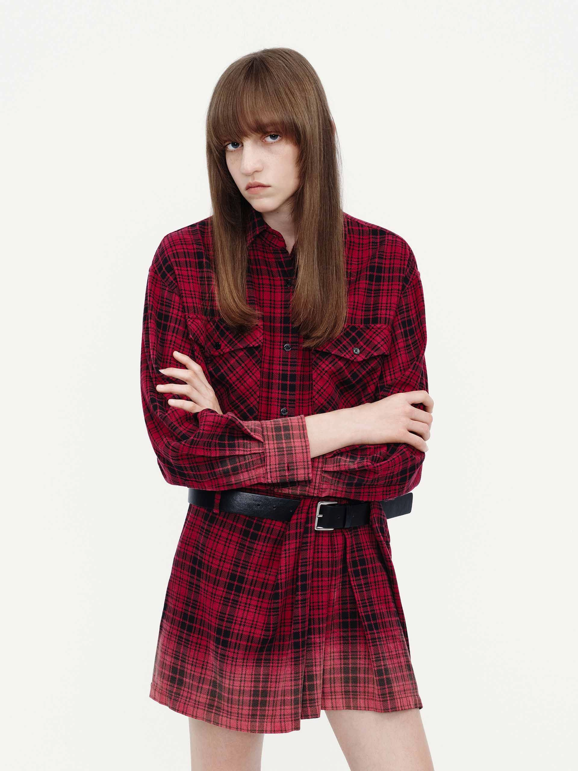 Cotton Plaid Shirt Dress Soft and Relaxed