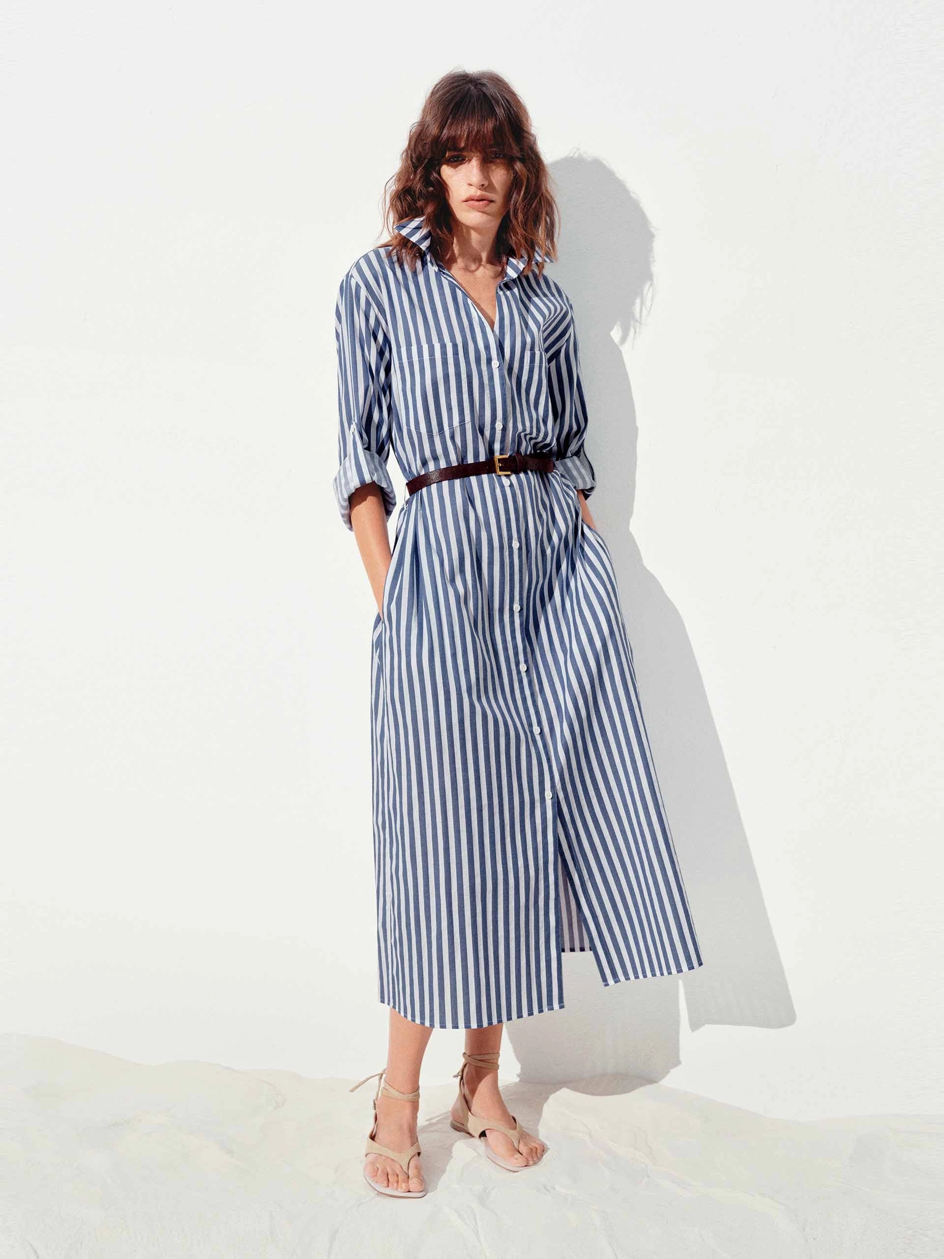 Cotton Striped Shirt Dress Airy Layer Calm Mood