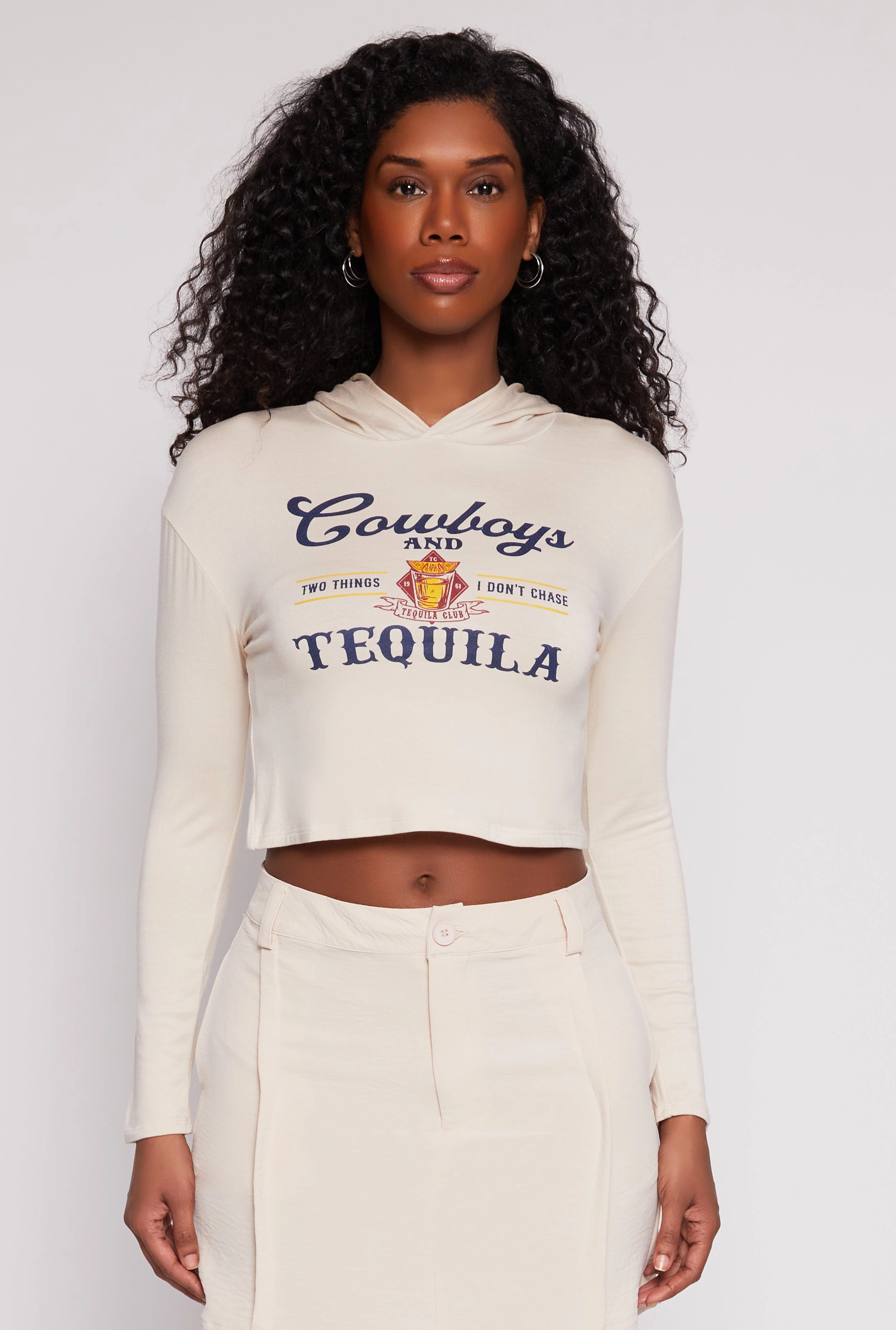 Cowboys and Tequila Hooded Crop Top spring fashion Office environment