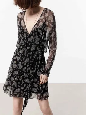 Light Finish Polished Edge Wrap Paisley Print Dress