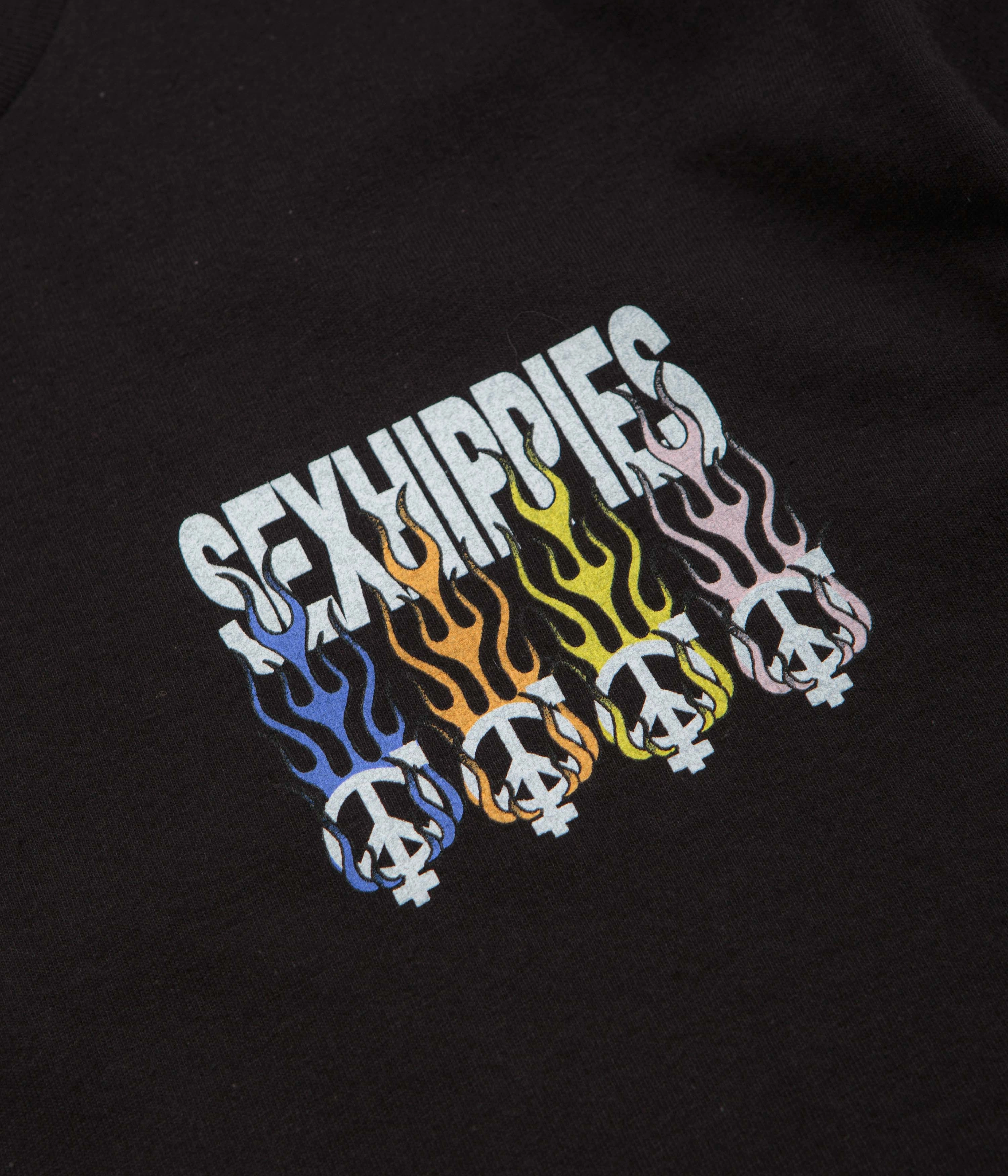 Moisture Management Fabric Chilly Comfort Wear Sexhippies Flame Circle T-Shirt - Black
