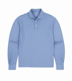 Weekend Style Hygroscopic Threads Fedeli Zero Organic Cotton Jersey Long Sleeve Polo Shirt: Steel Blue
