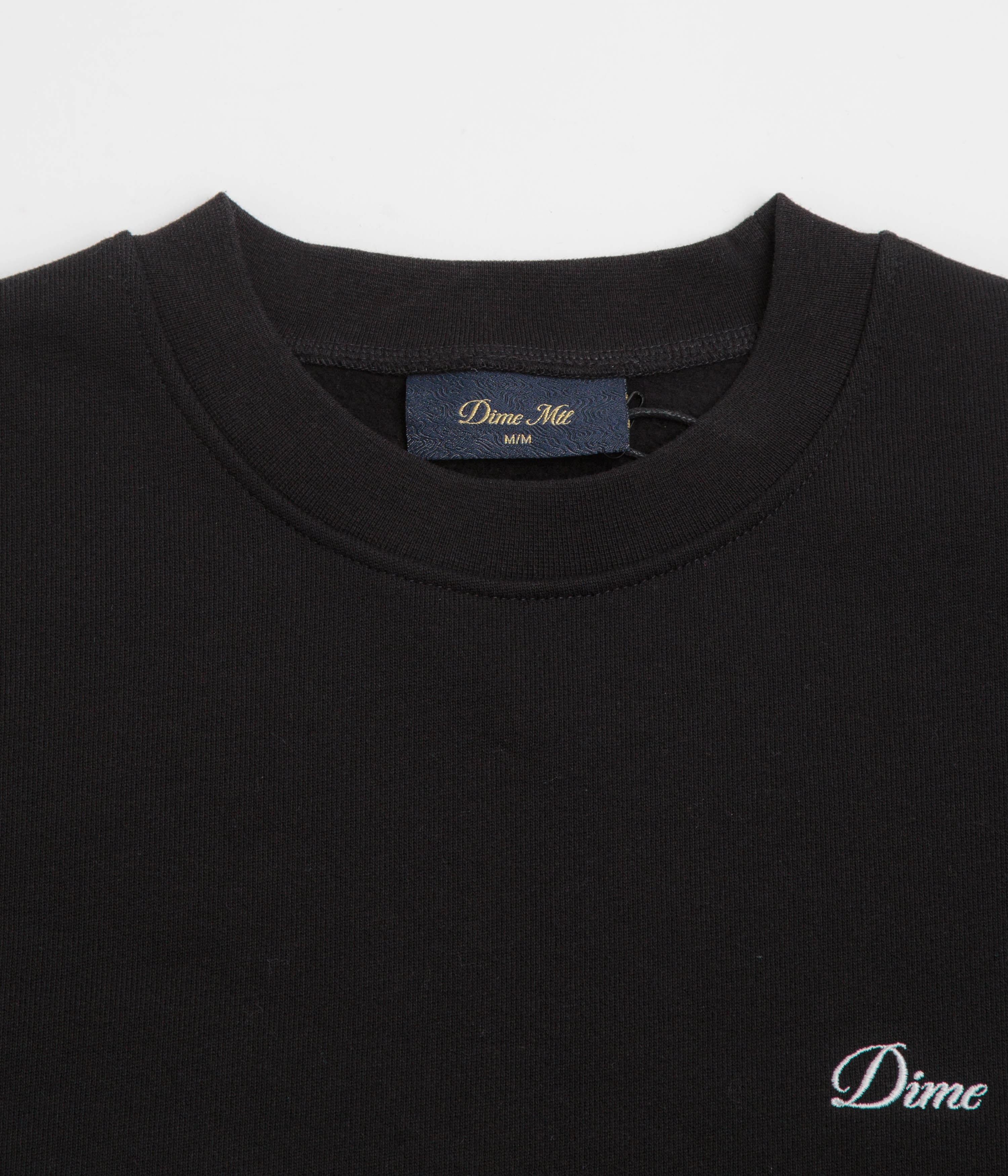 Relaxed Layers Trendy Winter Dime Cursive Small Logo Crewneck Sweatshirt - Black