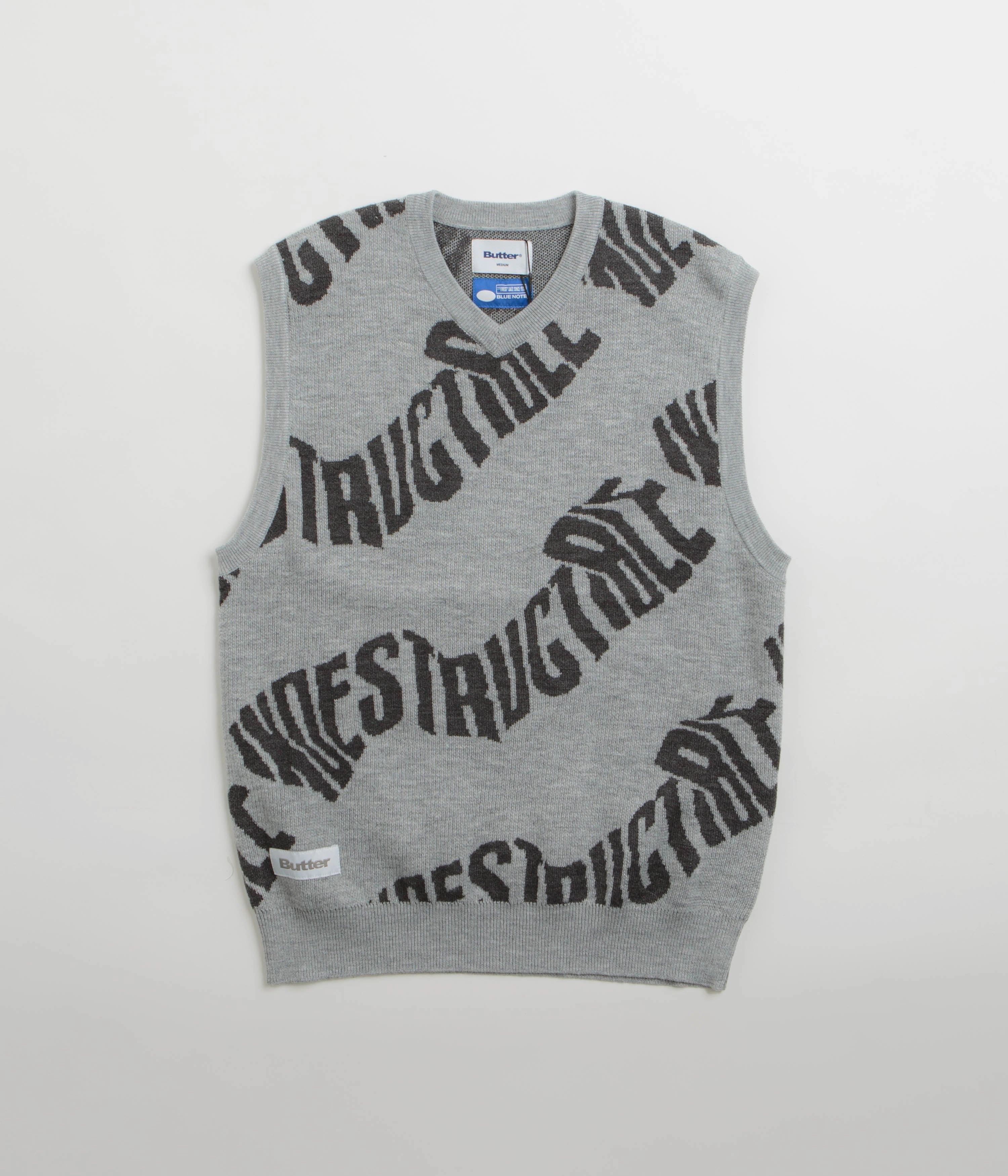 Butter Goods x Blue Note Indestructible Knitted Vest - Heather Grey Layered Knit Vintage Wash Finish