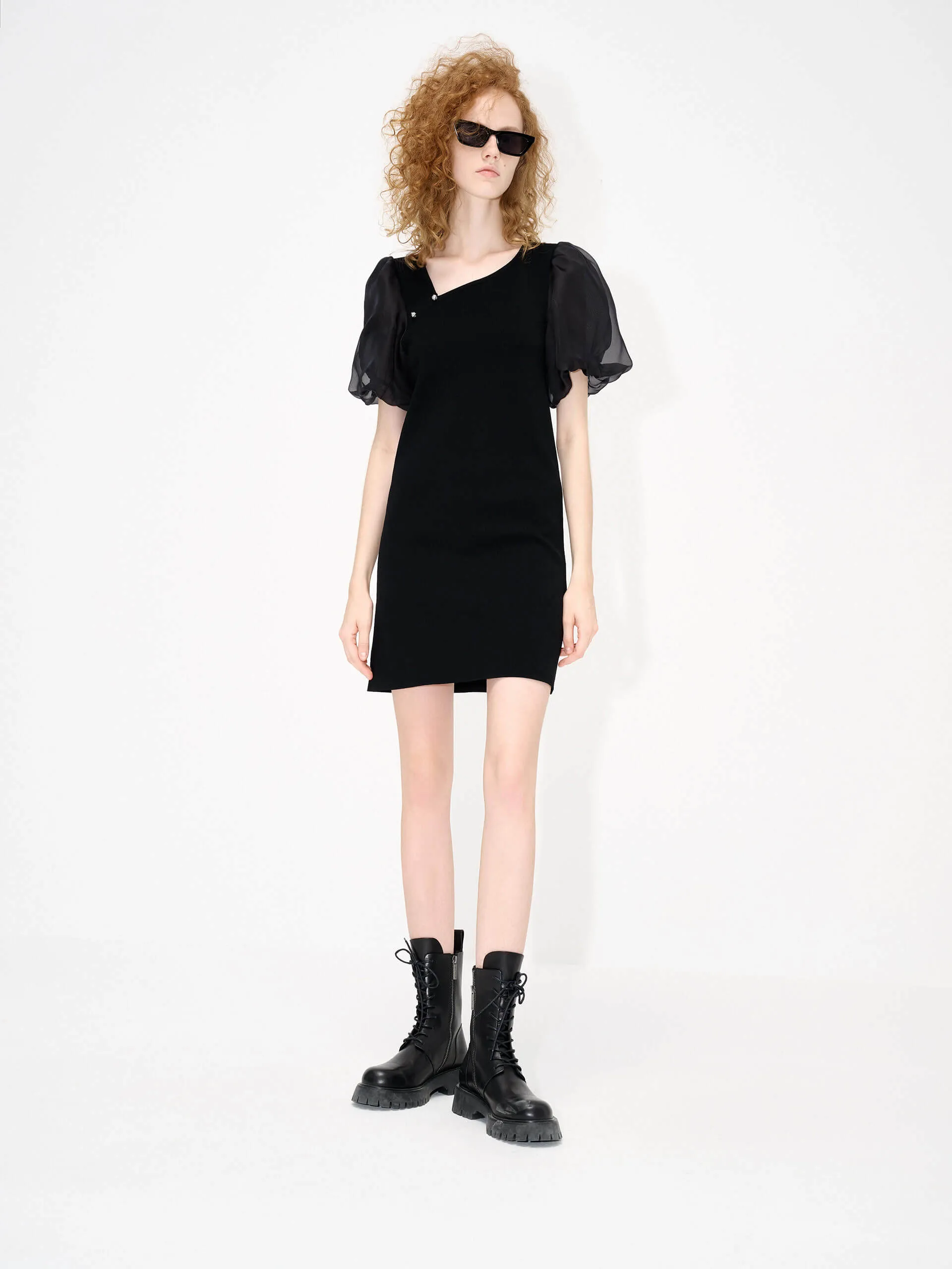 Asymmetric Collar Dress Soft and Light
